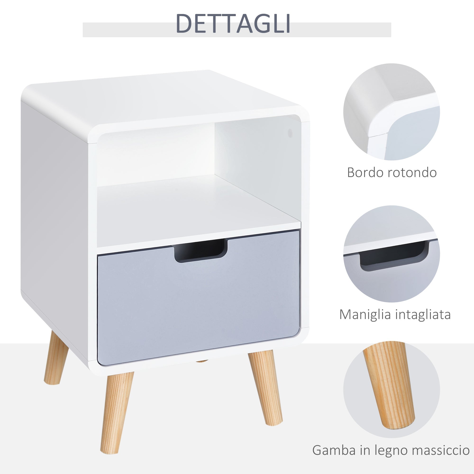 Easycomfort Comodino with Cassetto in MDF e Legno di Pino per Camera da Letto, Soggiorno e Bagno, 40x38x58 cm