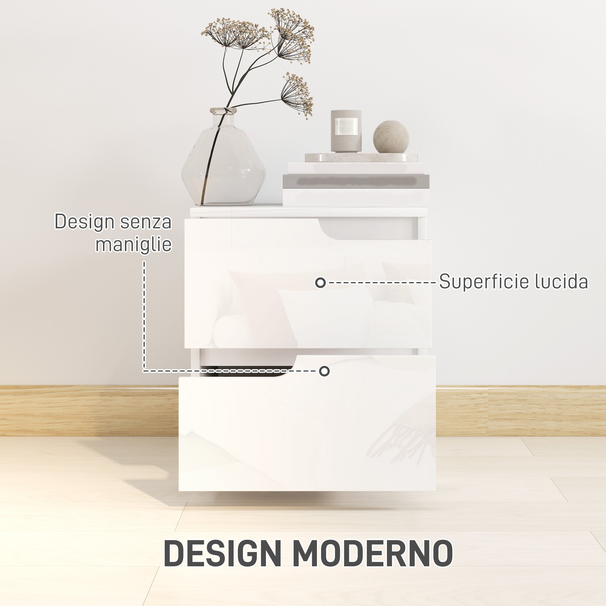 EasyComfort Comodino Moderno nachtkastje, 2 lades, 40x40x48 cm