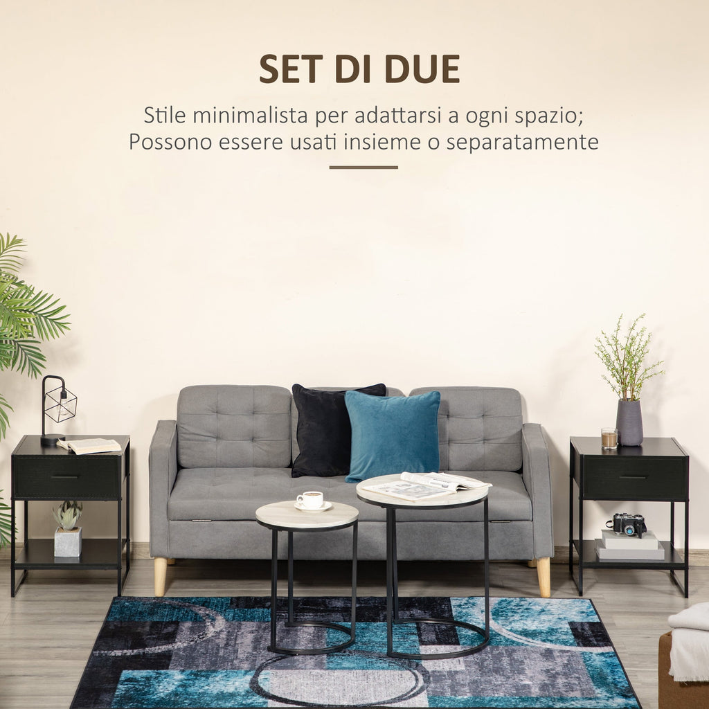 EasyComfort set van 2 nachtkastjes met lade en open schap 45x40x60 cm zwart