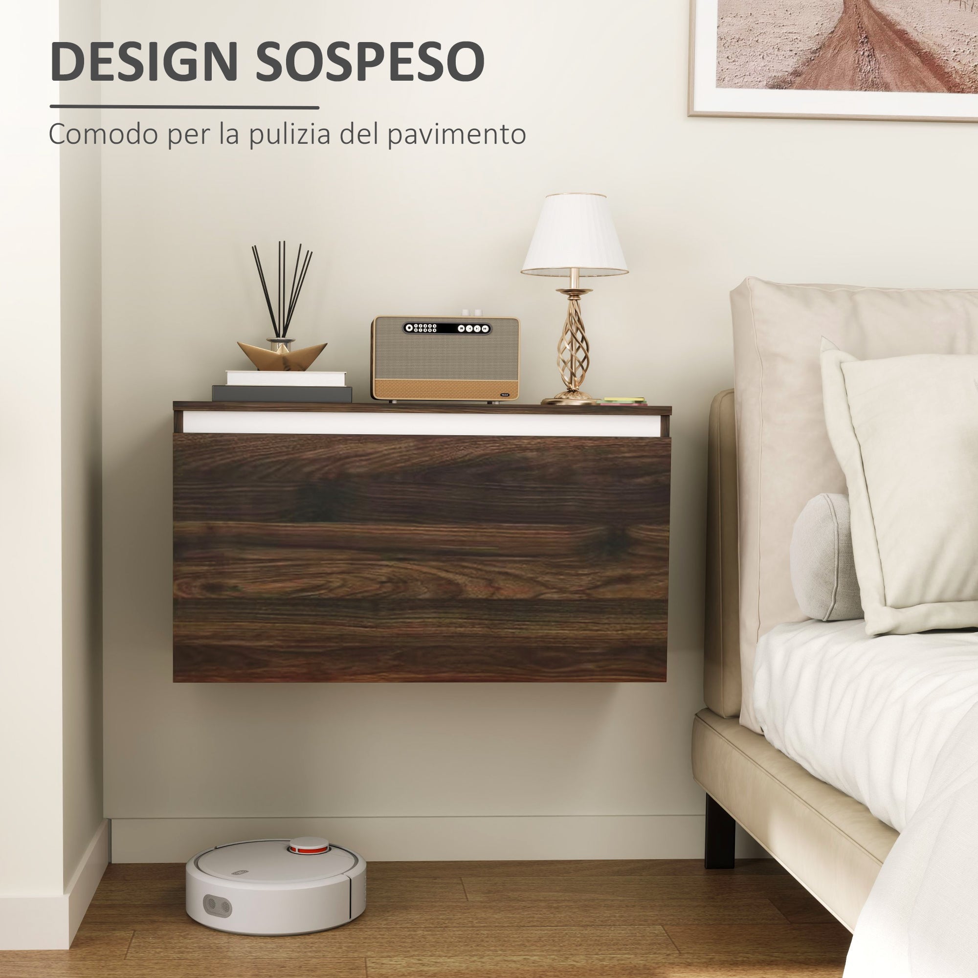 EasyComfort Comodino Sospeso Nachtkastje wandgemonteerd 80x30x45 cm walnoot