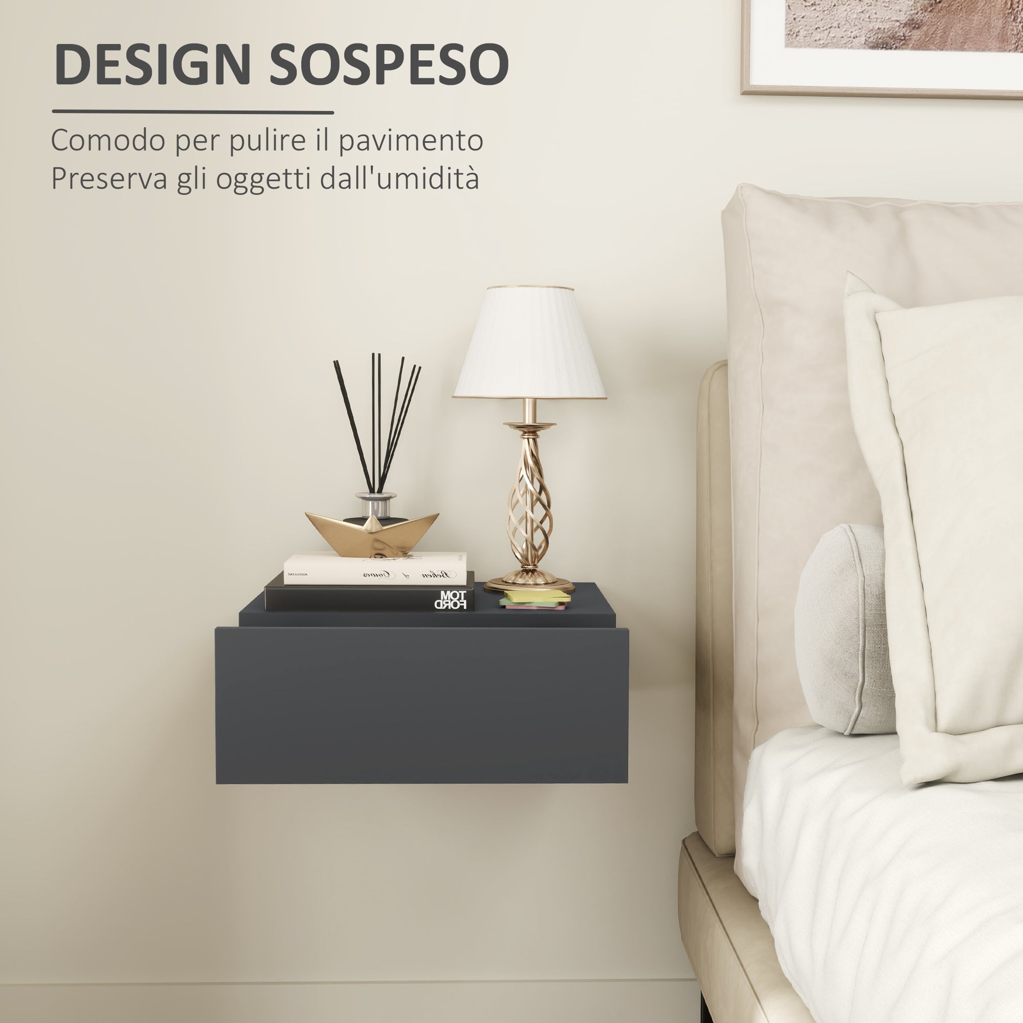 EasyComfort Modern zwevend nachtkastje met lade 40x30x15 cm zwart