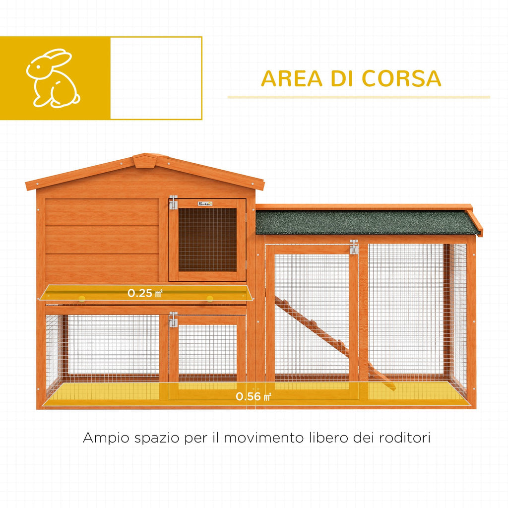 EasyComfort Conigliera a 2 Piani da Esterno in Legno di Abete e Filo di Metallo, 150x45x85 cm, Arancione