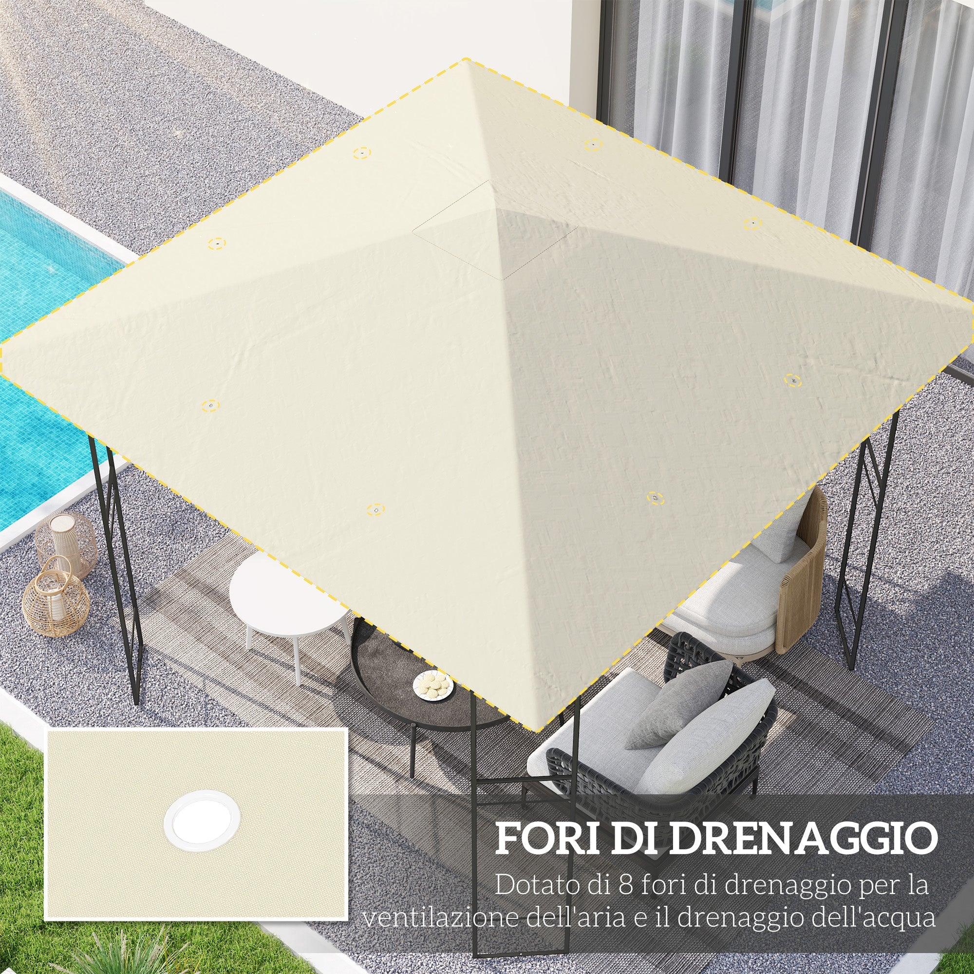 EasyComfort Copertura per Gazebo 3x3 m da Giardino with 8 Fori di Drenaggio, in Tessuto Oxford 600D, white Crema
