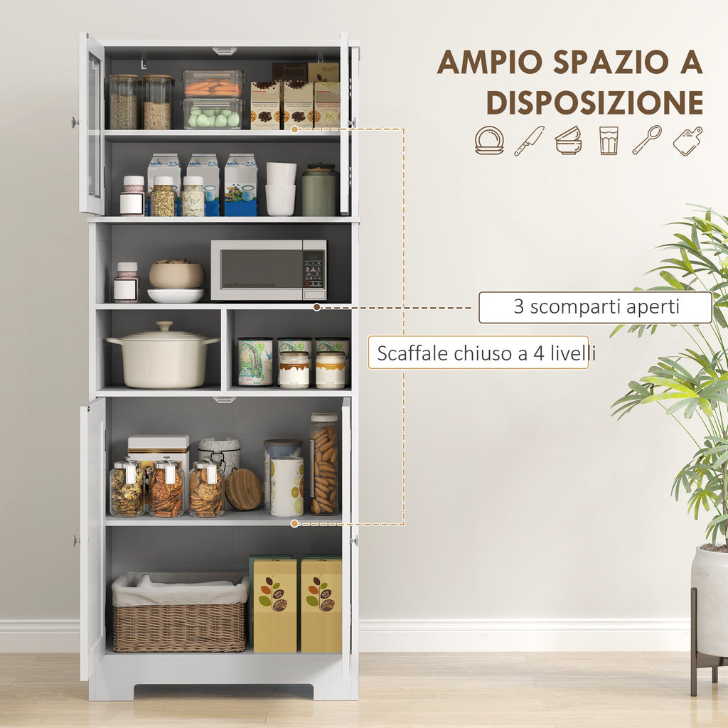 EasyComfort Credenza Cucina keukenkast 60x30x145.5 cm, 2 deurtjes, 3 open vakken, wit