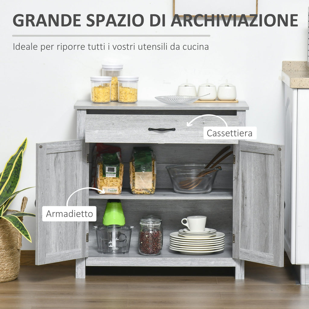 EasyComfort Credenza Cucina Country with Armadietto a 2 Ante e Cassetto, 80x39.7x80cm, Grigio