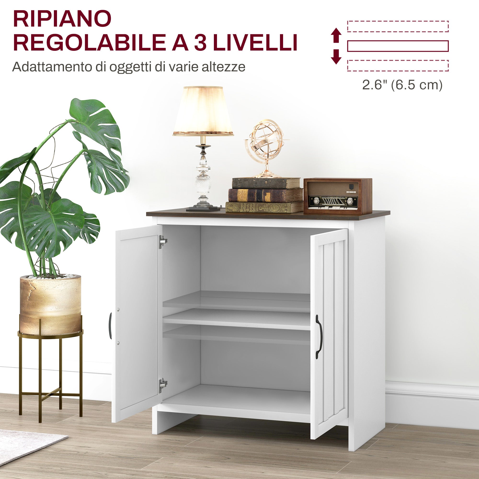 EasyComfort Credenza Cucina Moderna a 2 Ante with Ripiano Regolabile in Legno, 80x39.7x80cm, white