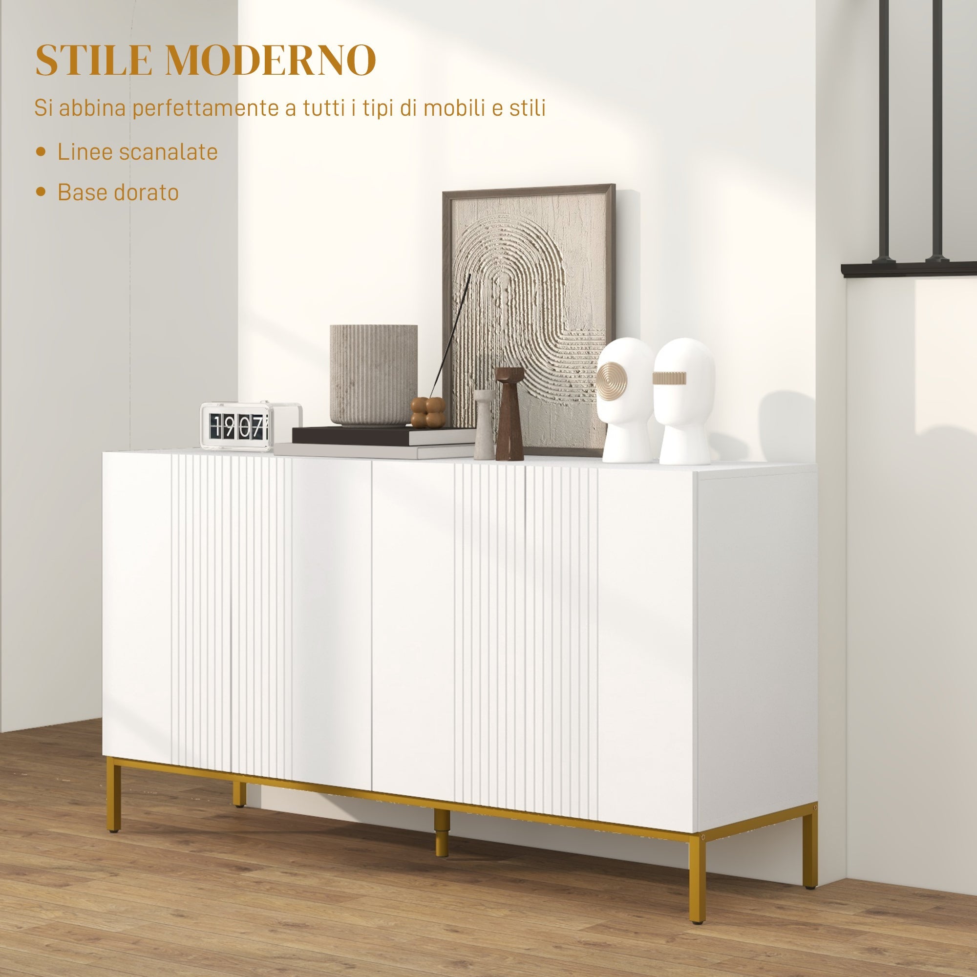 EasyComfort Credenza Moderna 4-deurs dressoir 140x40x75 cm wit/goud