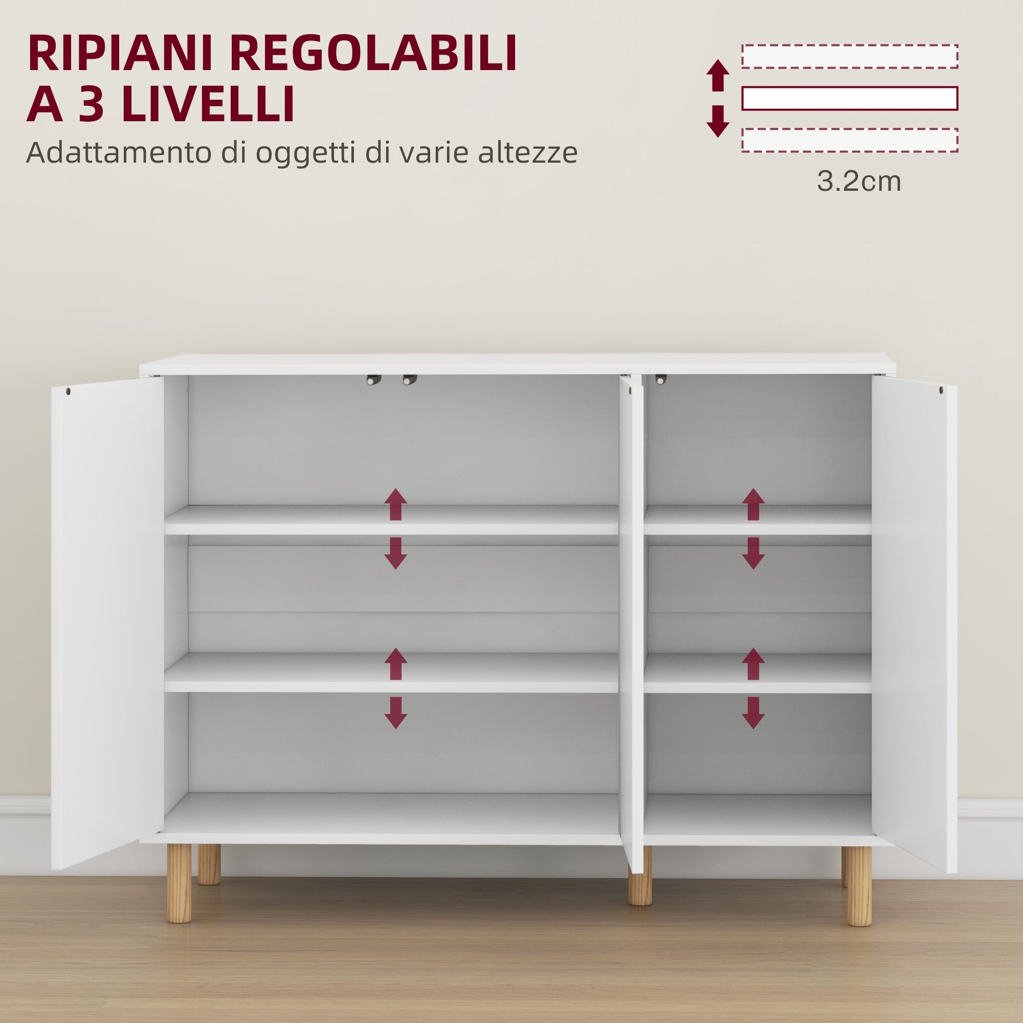 EasyComfort modern dressoir met 2 kasten, 107x40x80 cm, wit