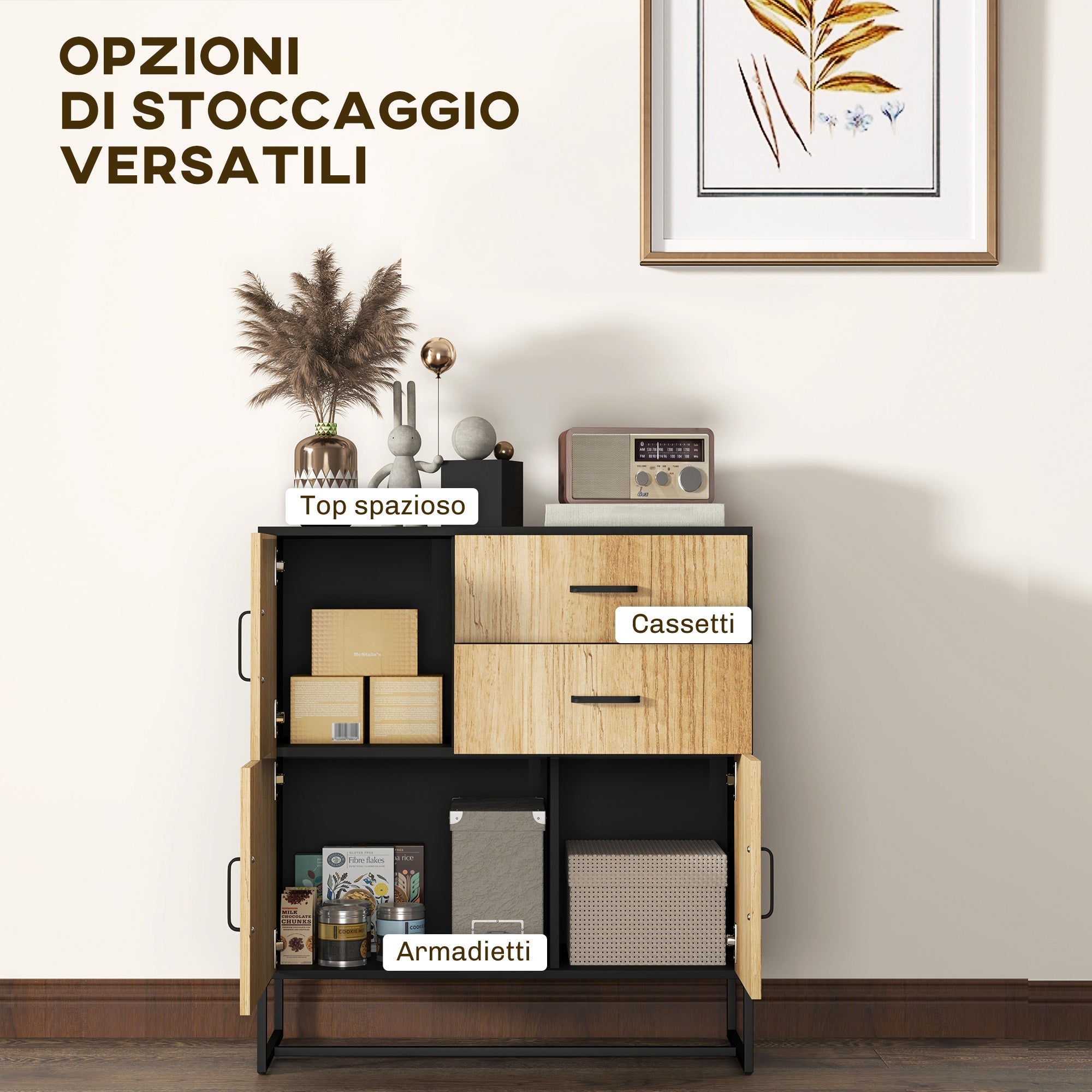 EasyComfort Credenza Moderna dressoir 3 kasten + 2 lades 80x35x88 cm