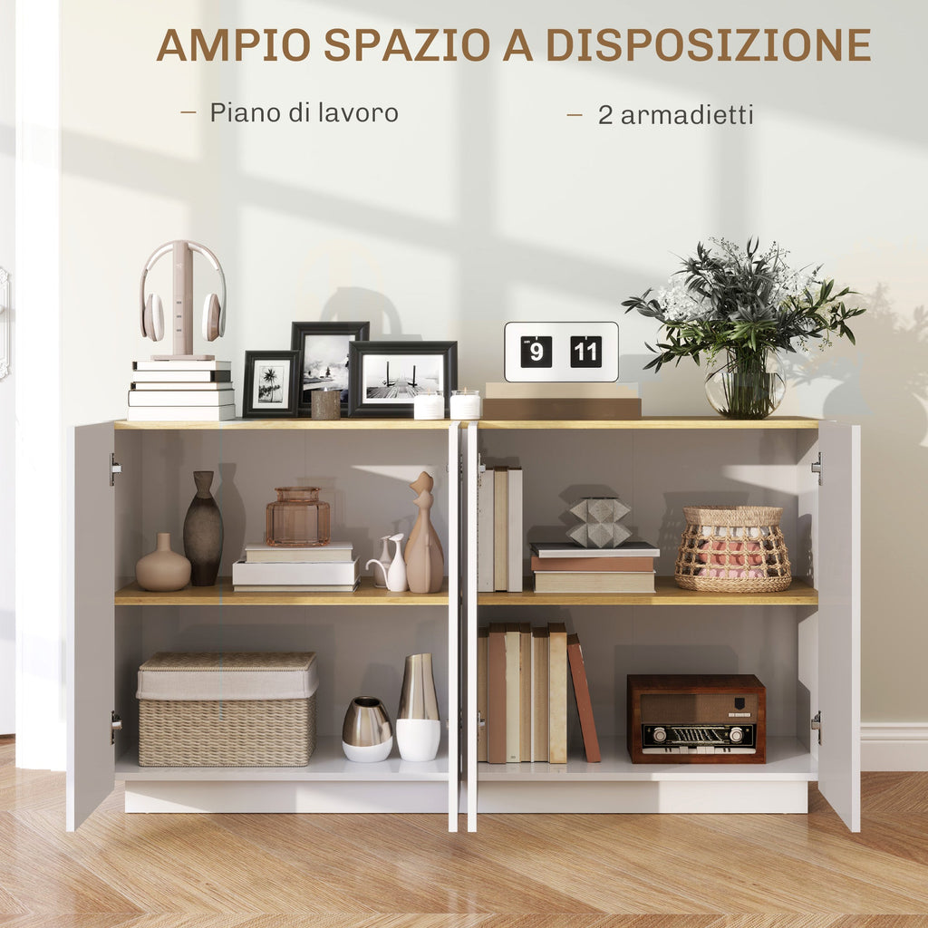 EasyComfort Credenza Moderna with Armadietti a 2 Ante, Chiusura Ammortizzata e Ripiani Regolabili, 140x40x75cm, white Lucido