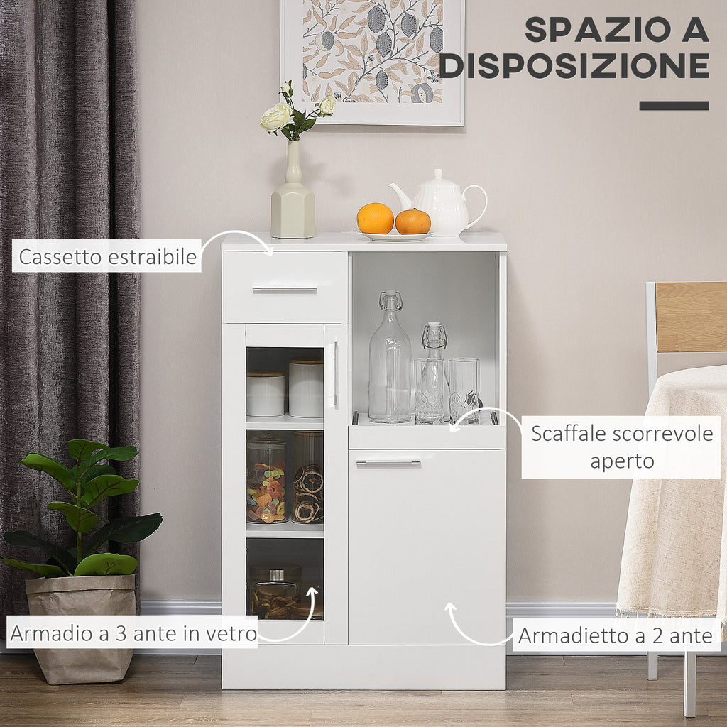 Easycomfort Credenza Moderna with Armadietti e Cassetto in Legno e Vetro, 60x40x95cm, white
