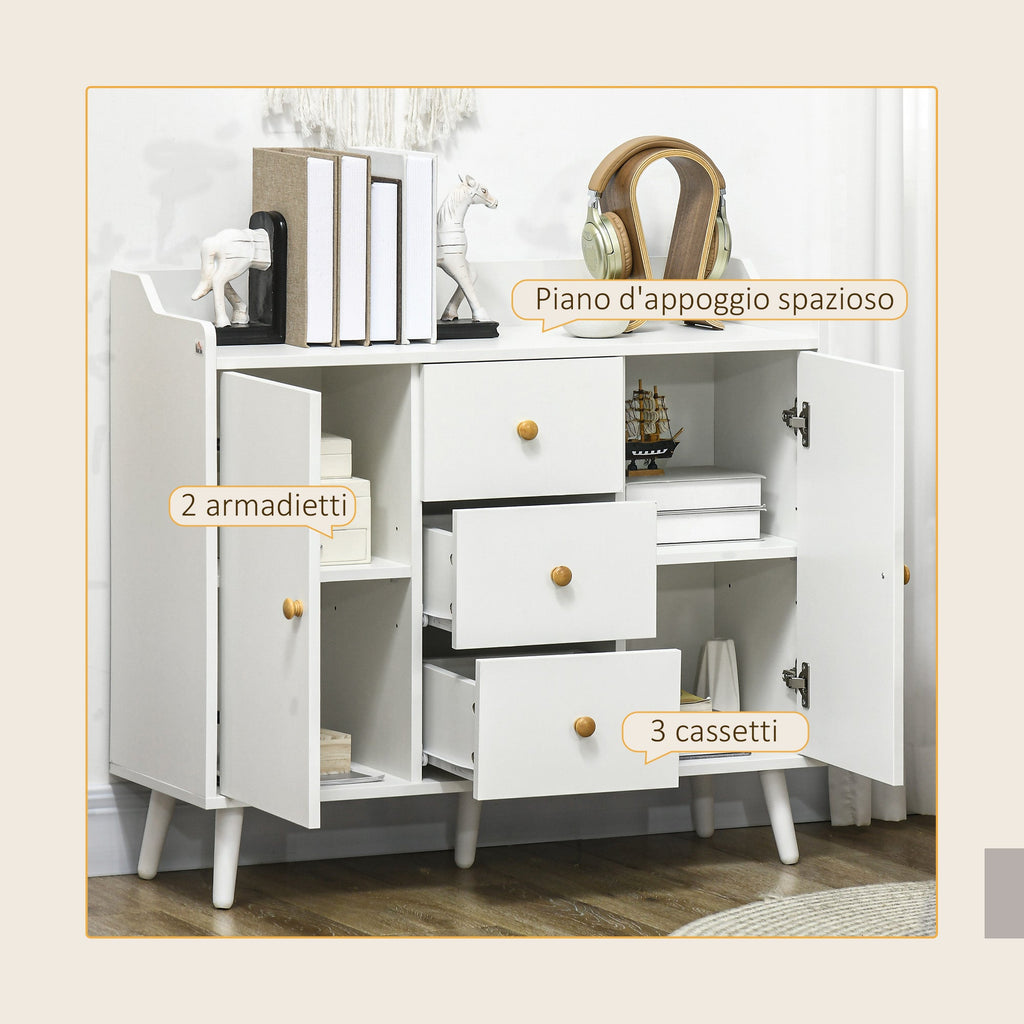 EasyComfort Dressoir modern, 3 lades & 2 deuren, 90x32x80 cm, wit