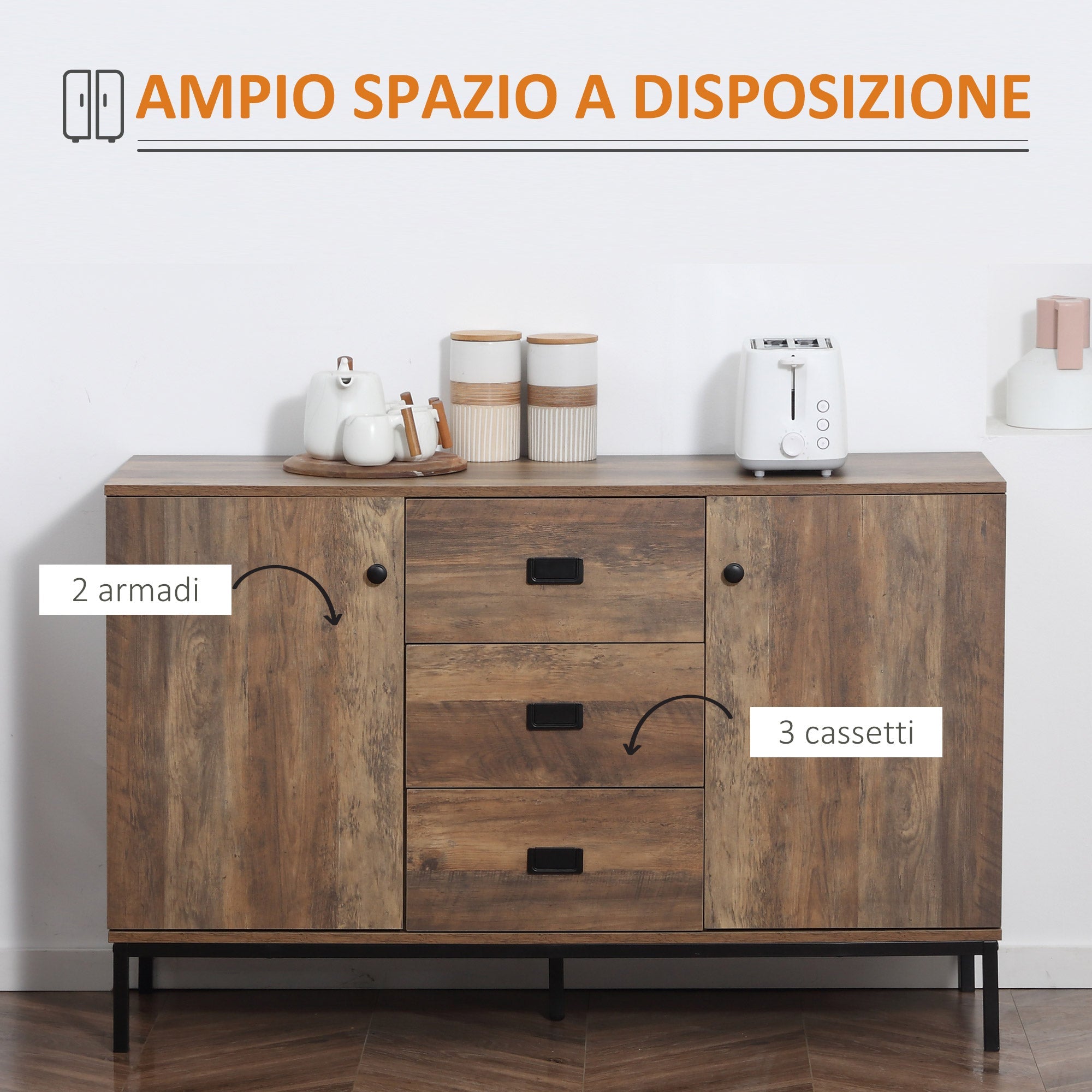 EasyComfort Dressoir modern 120 x 39.5 x 77 cm, 2 deuren, 3 lades