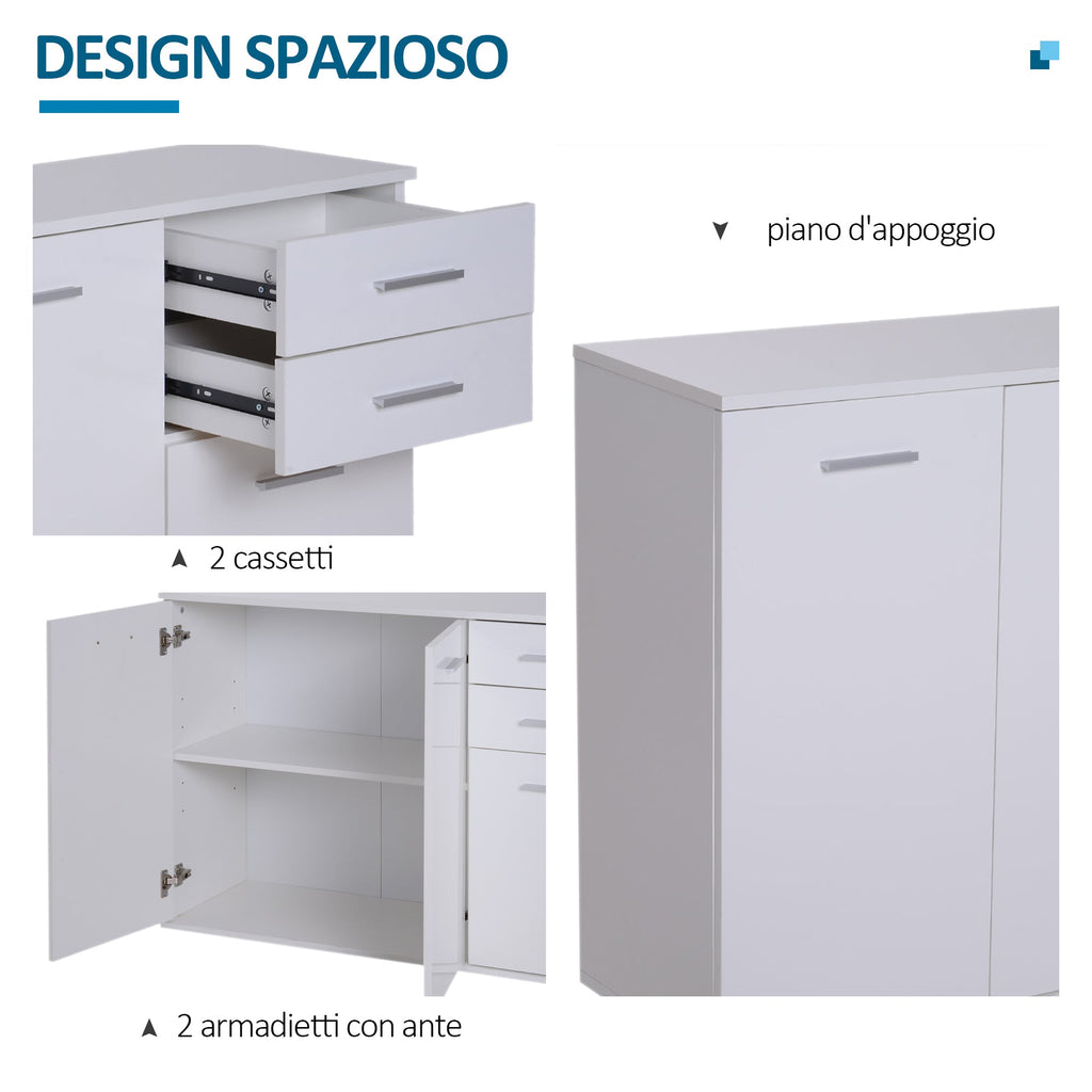 Easycomfort Credenza Soggiorno with 3 Armadietti e 2 Cassetti, Madia Soggiorno Moderna Salvaspazio with Ripiano Regolabile in Legno, 106x35x76 cm, white