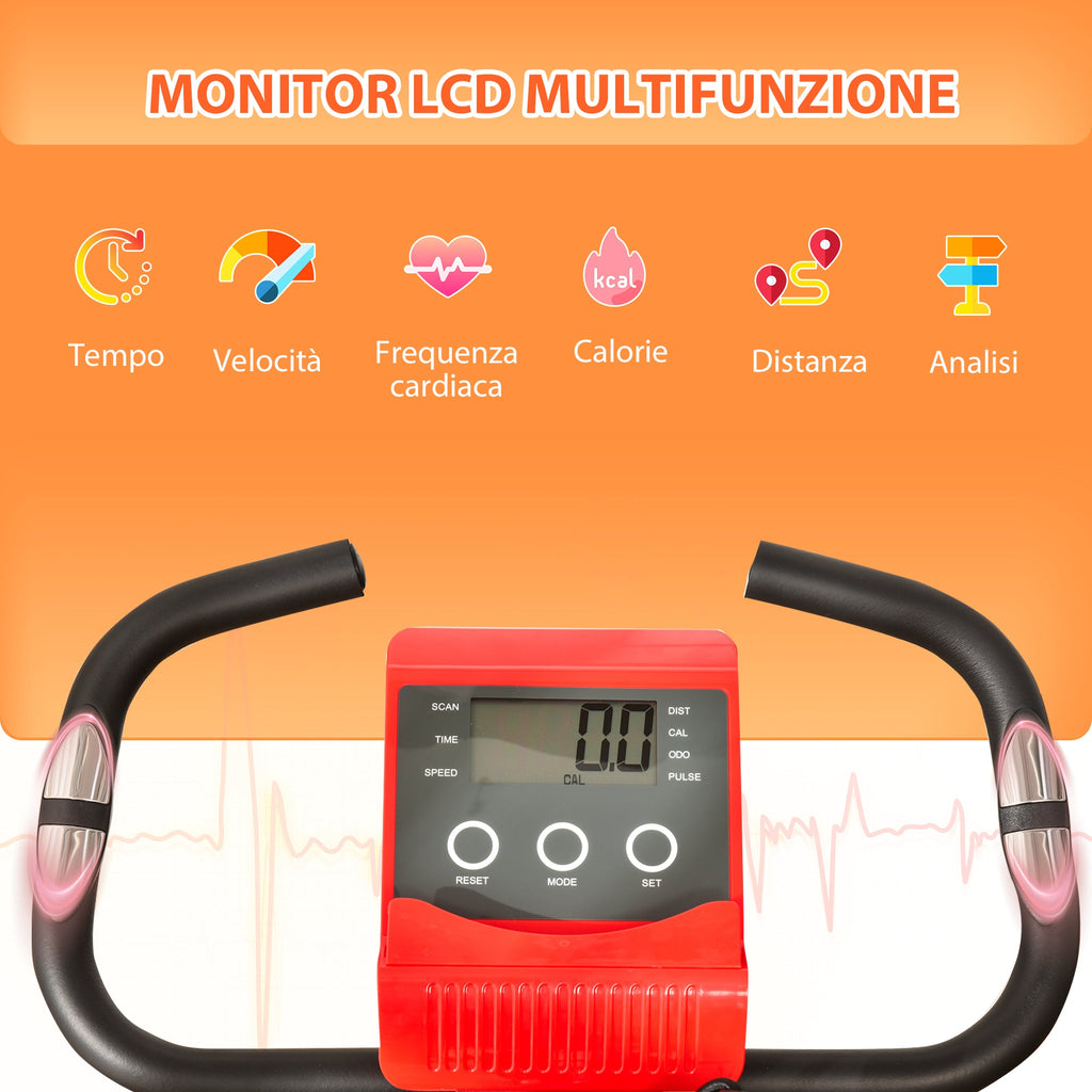 Easycomfort Cyclette Pieghevole 2 in 1, Resistenza Magnetica Regolabile 8 Livelli, Bici da Fitness with Sensore di Frequenza Cardiaca, Elastici per Braccia, Schermo LCD, Rosso