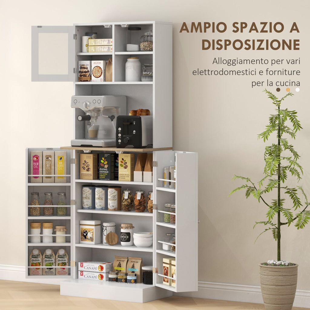 EasyComfort Dispensa da Cucina Porta Microonde with Ripiani Aperti e Armadietto with Portaspezie, 60x35x169 cm, white