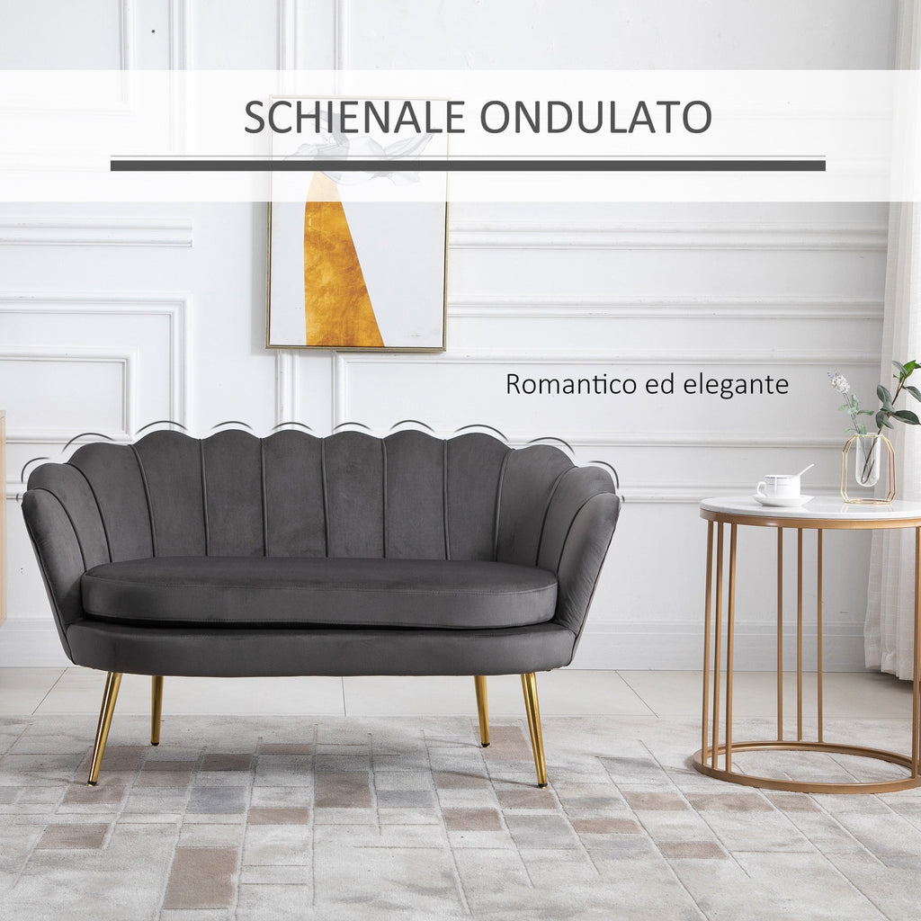 Easycomfort Divanetto 2 Posti in Tessuto Effetto Velluto with Braccioli, Divano Moderno with Seduta Imbottita per Camera da Letto e Soggiorno, 133x63x75cm, Grigio