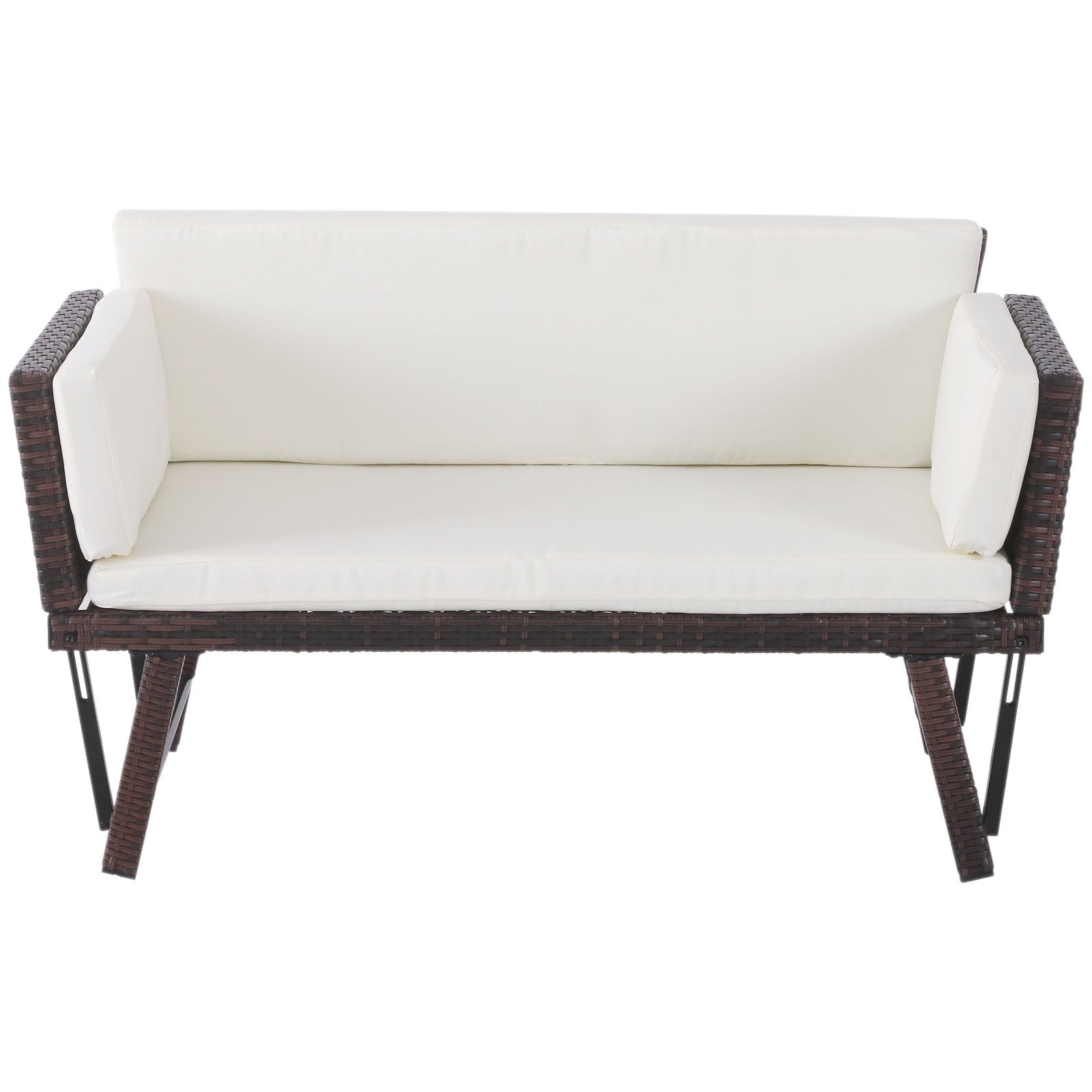 EASYCOMFORT 2 Seater Sofa with Extendable Garden Armrests Rattan 129x63x67cm White, Brown