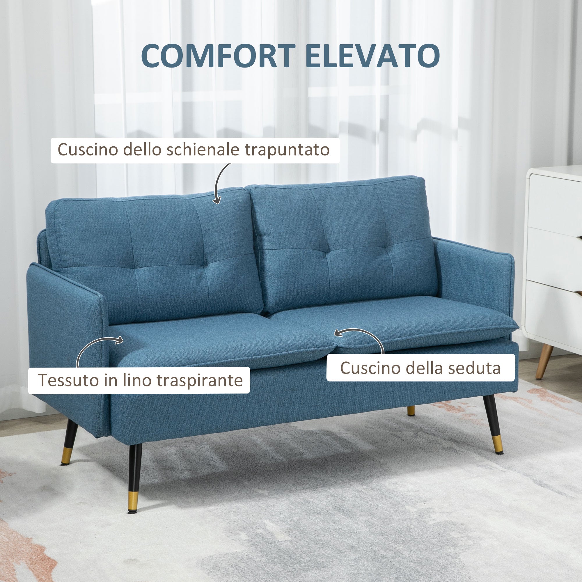 EasyComfort Divano 2-zits bank 139x68x80 cm, donkerblauw