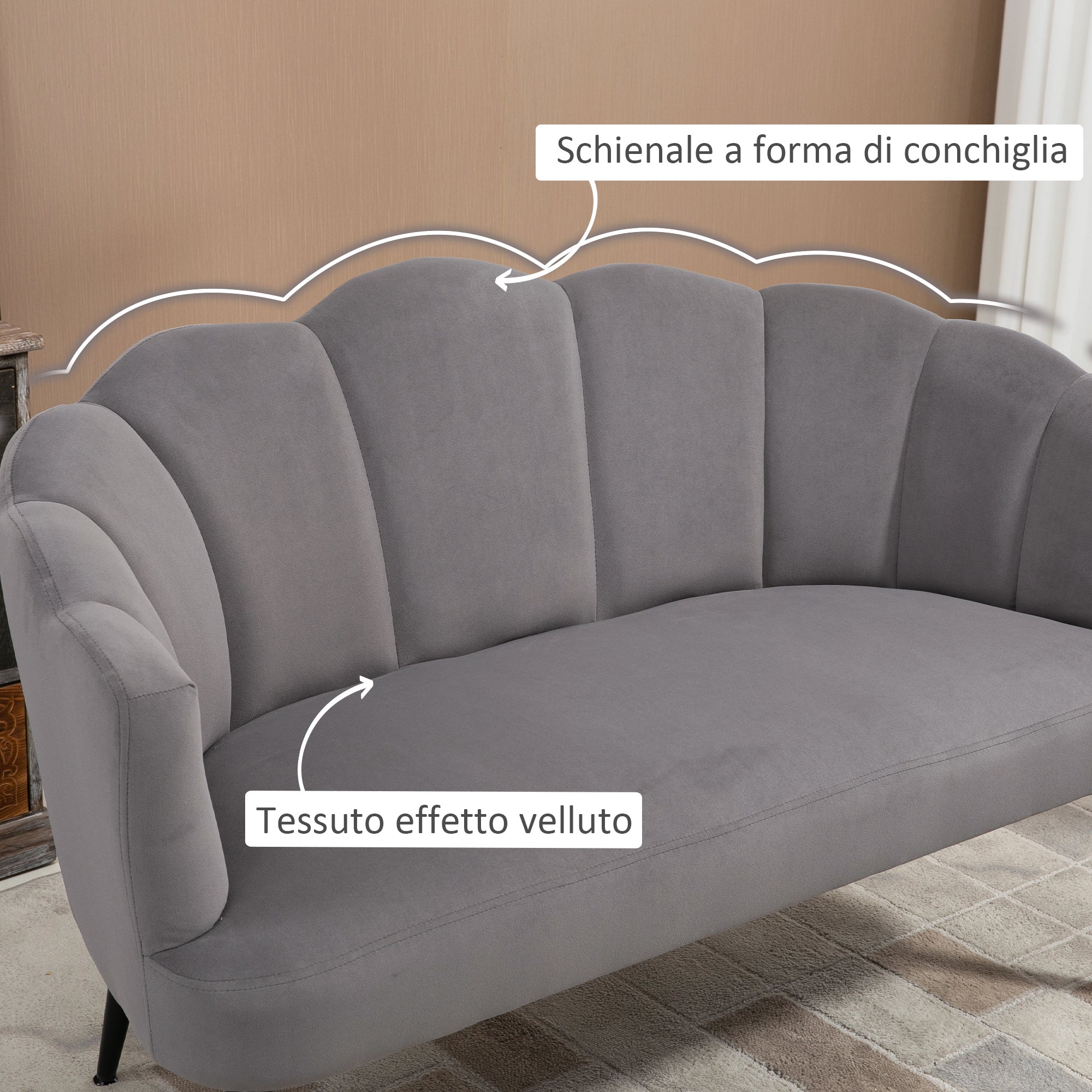 EasyComfort Divano 2-zitsbank fluweel 132x66x80 cm, grijs