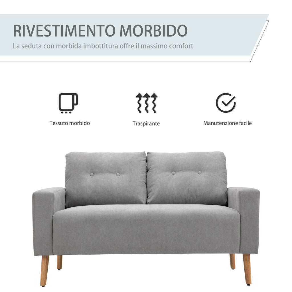 Easycomfort Divano 2 Posti Moderno in Stile Nordico with Schienale Trapuntato, in Poliestere e Legno, 145x76x88 cm, Grigio chiaro