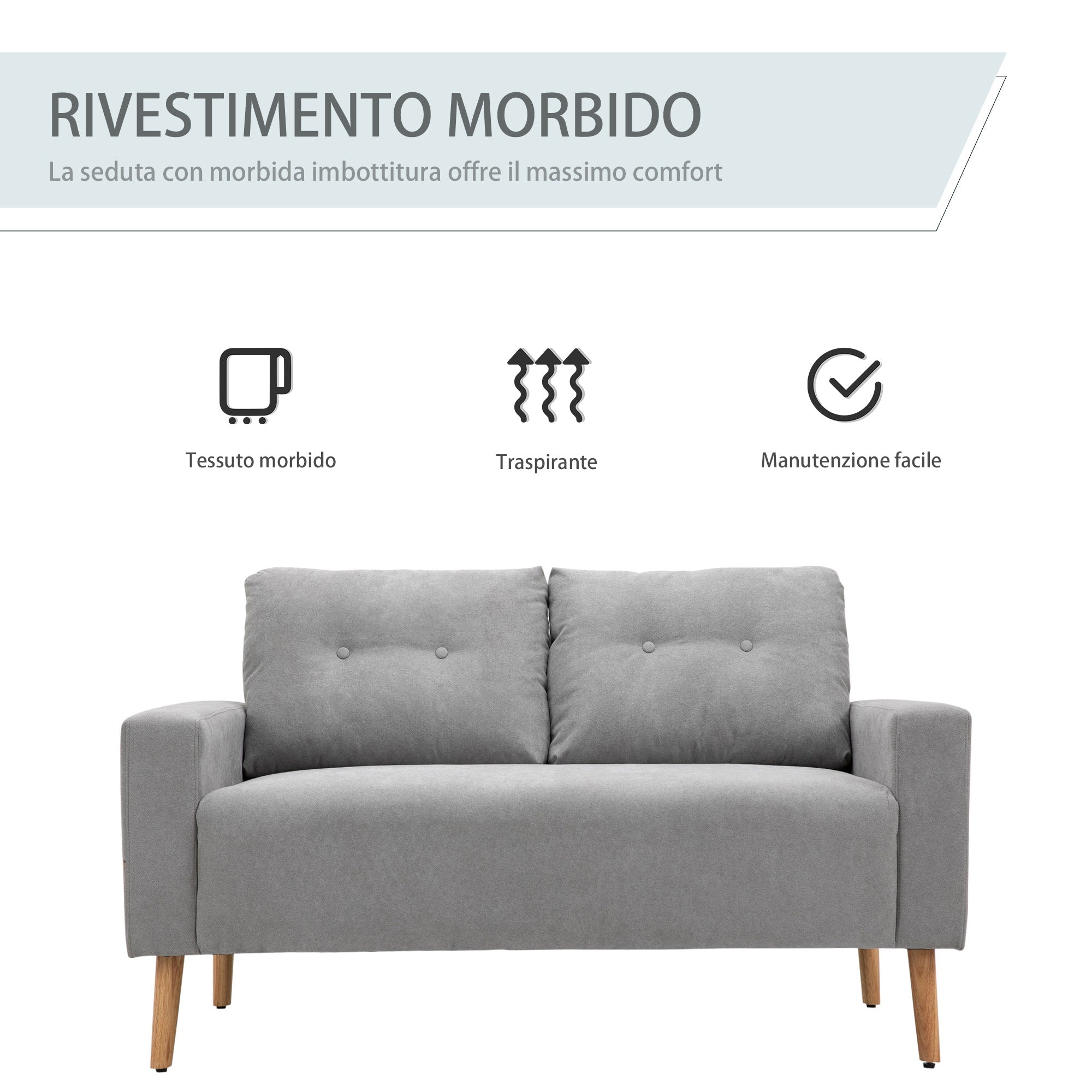 Easycomfort Divano 2 Posti Moderno in Stile Nordico with Schienale Trapuntato, in Poliestere e Legno, 145x76x88 cm, Grigio chiaro