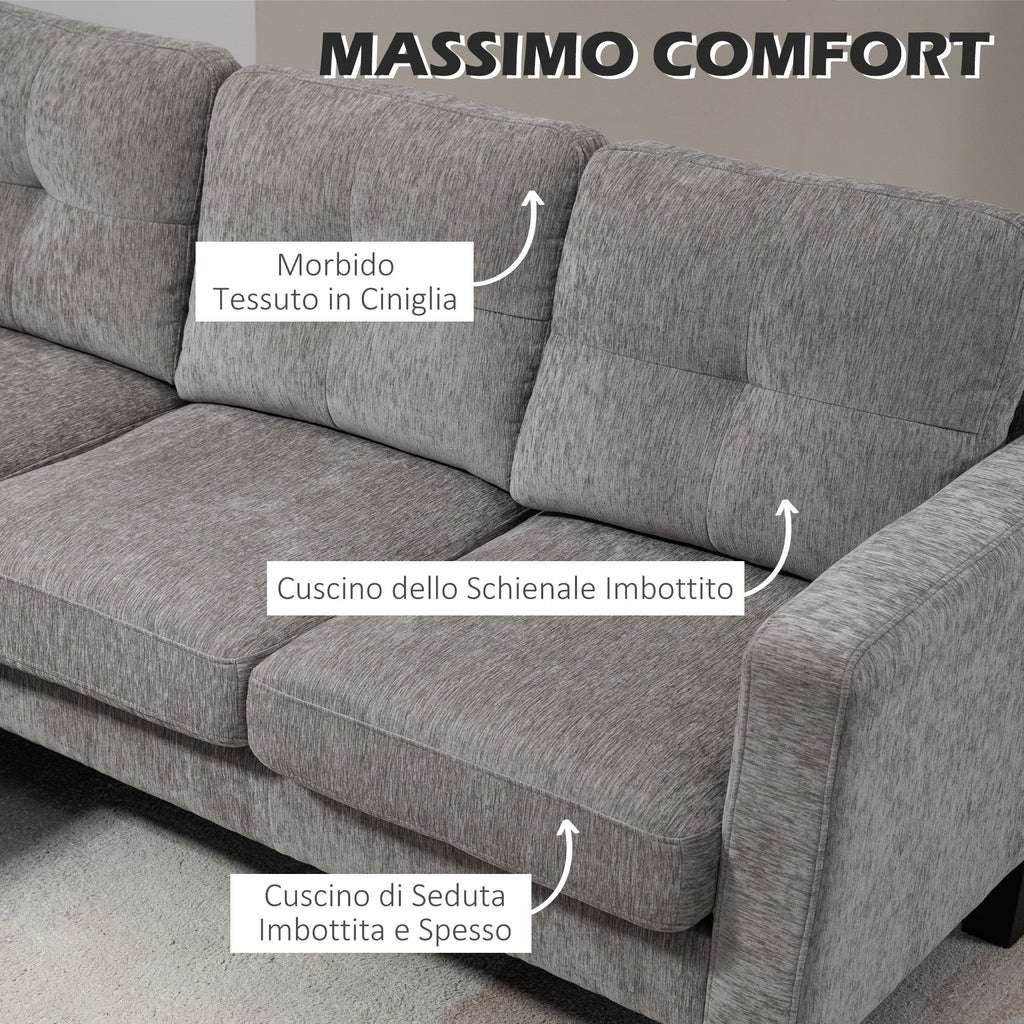 EasyComfort Divano Angolare 3 Posti with Cuscino per Seduta e Schienale, in Tessuto Effetto Ciniglia, 186x130x84 cm, Tortora