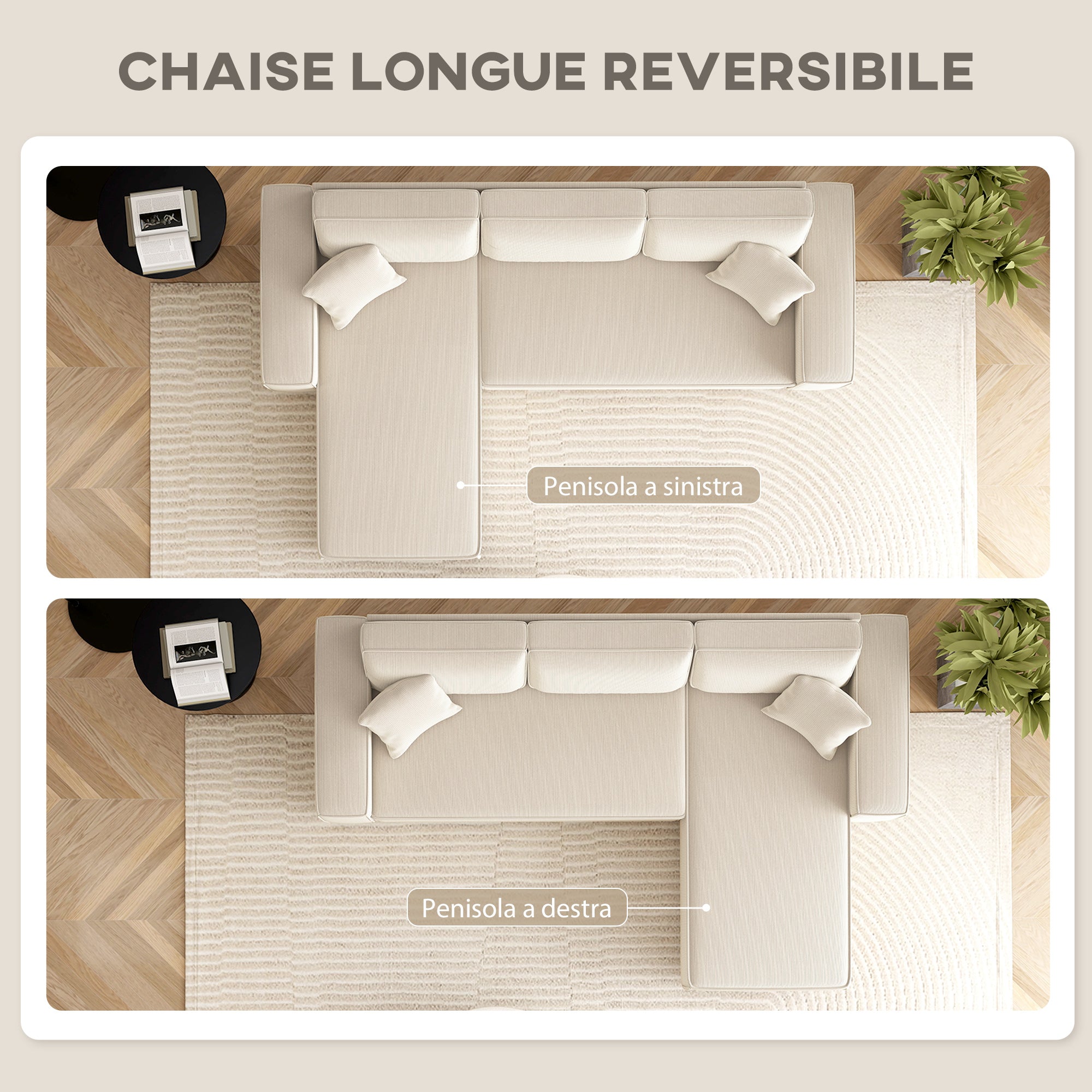 EasyComfort Divano 3-zits hoekbank met chaise-longue 241x153x83 cm crème