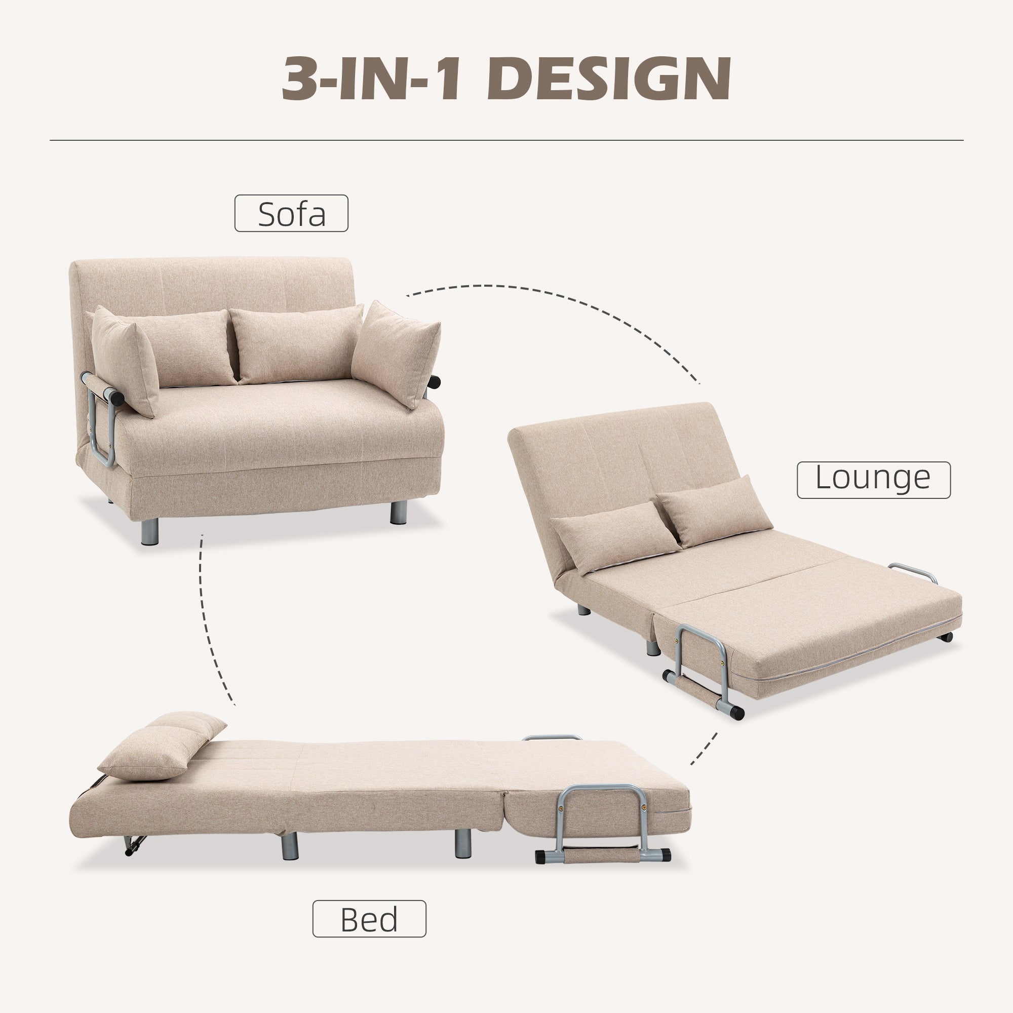 EasyComfort Divano Letto 2-zits slaapbank 3-in-1, 102x82x81 cm, beige