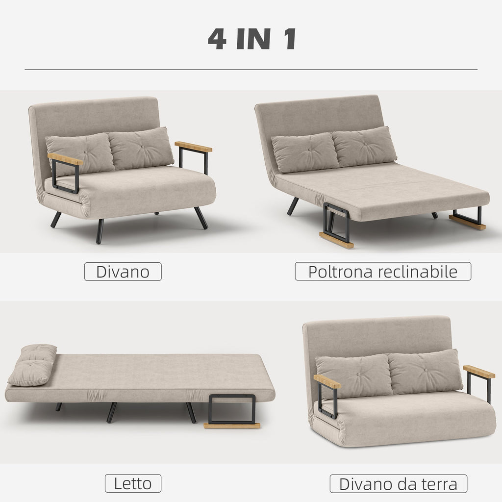 EasyComfort Divano Letto 3 in 1 in Tessuto Effetto Velluto with Schienale Regolabile e 2 Cuscini, 102x73x81 cm, white Crema
