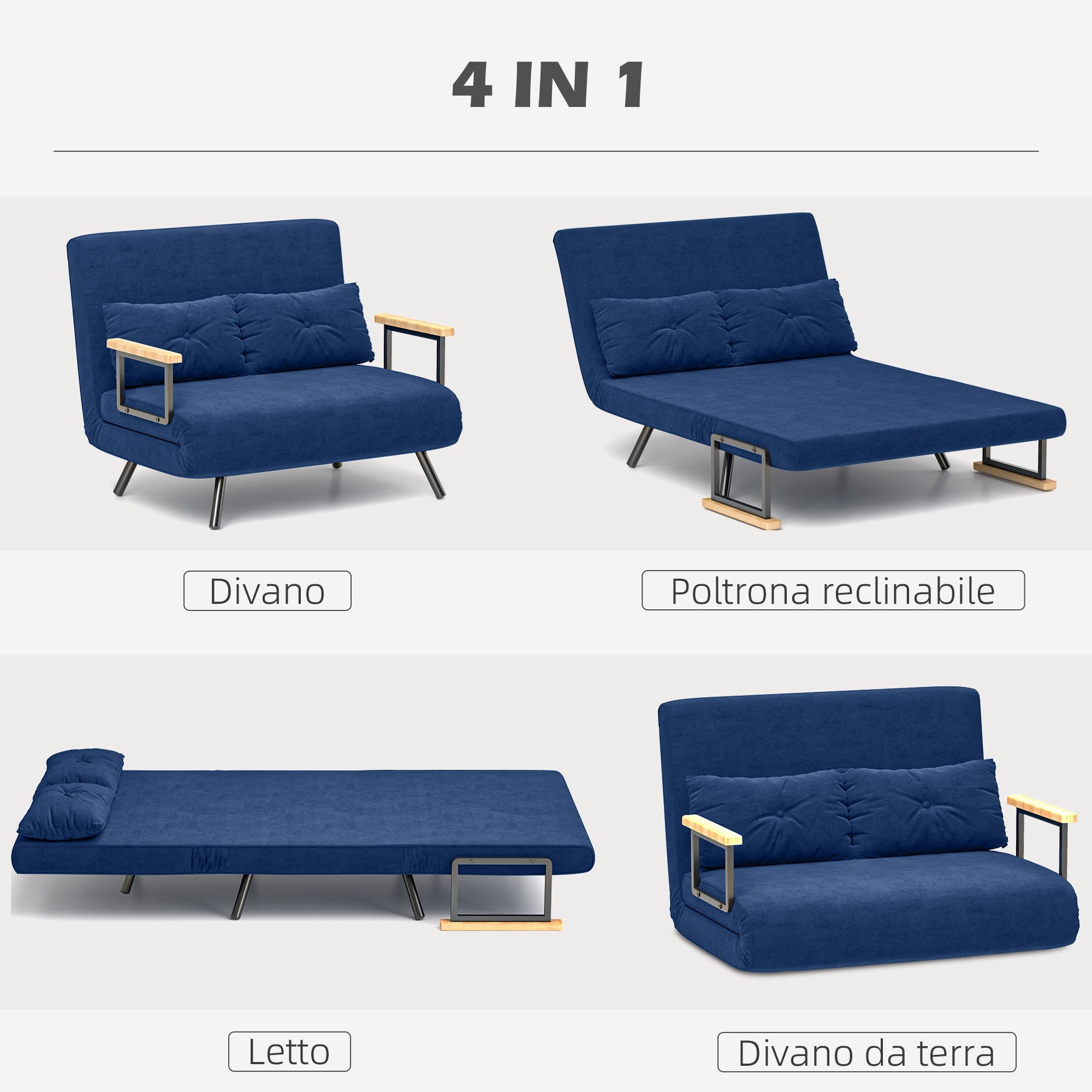 EasyComfort Slaapbank 3-in-1, verstelbare rugleuning, 102x73x81 cm Blauw