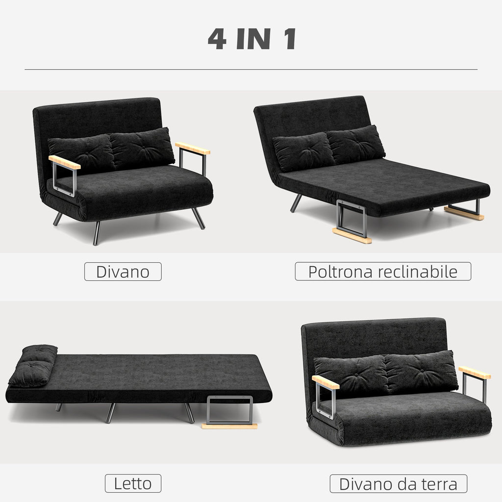EasyComfort Divano Letto 3 in 1 in Tessuto Effetto Velluto with Schienale Regolabile e 2 Cuscini, 102x73x81 cm, black