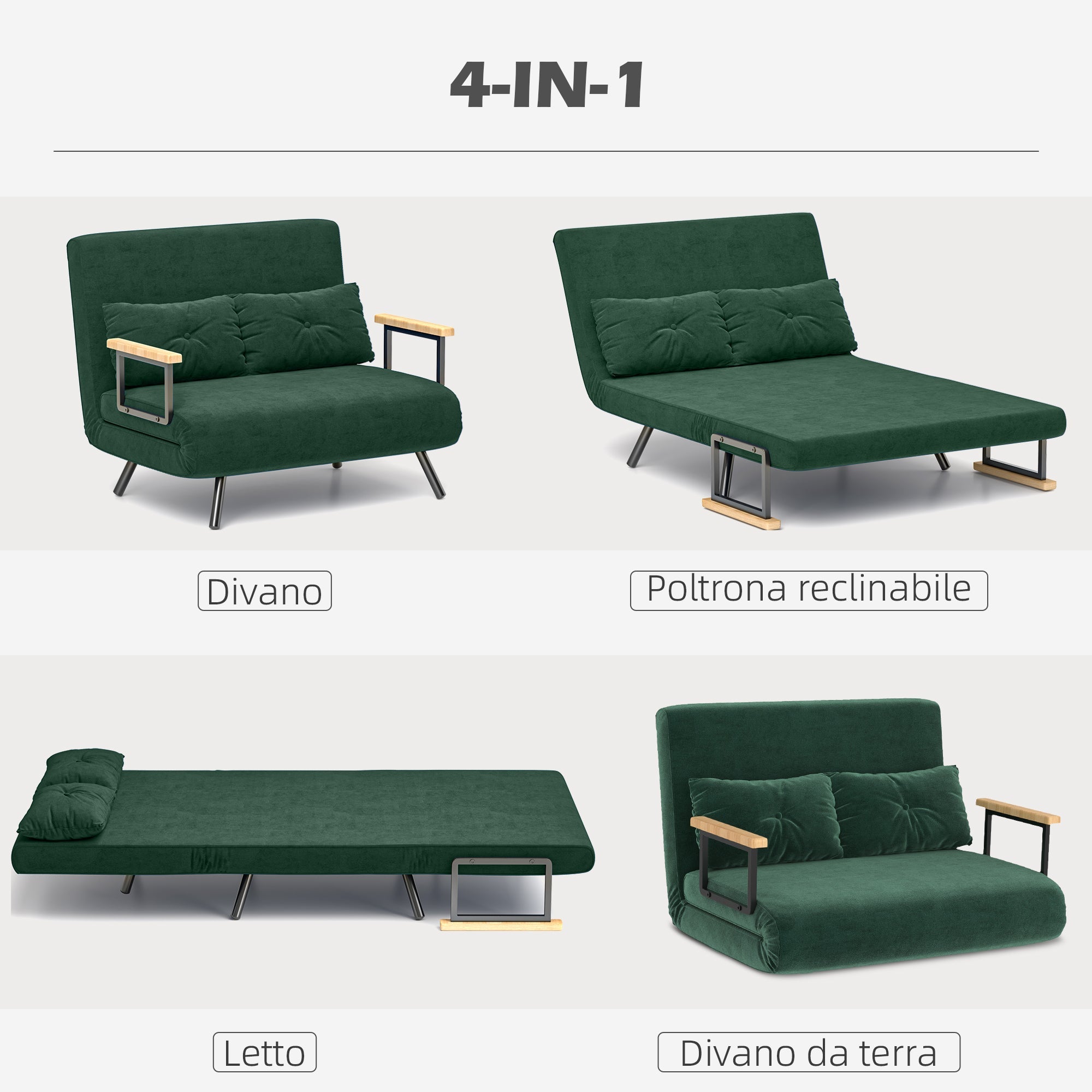 EasyComfort 3-in-1 slaapbank, verstelbare rugleuning, 102x73x81 cm, groen