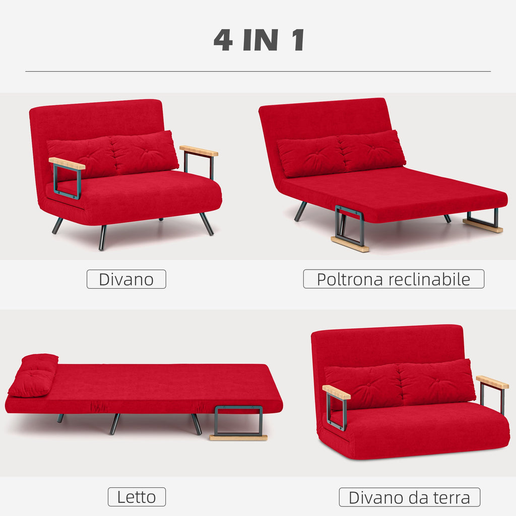 EasyComfort Slaapbank velours verstelbare rugleuning 102x73x81 cm, rood