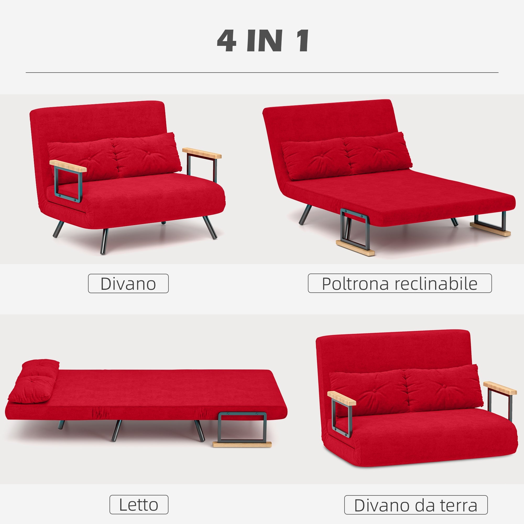 EasyComfort Slaapbank velours verstelbare rugleuning 102x73x81 cm, rood
