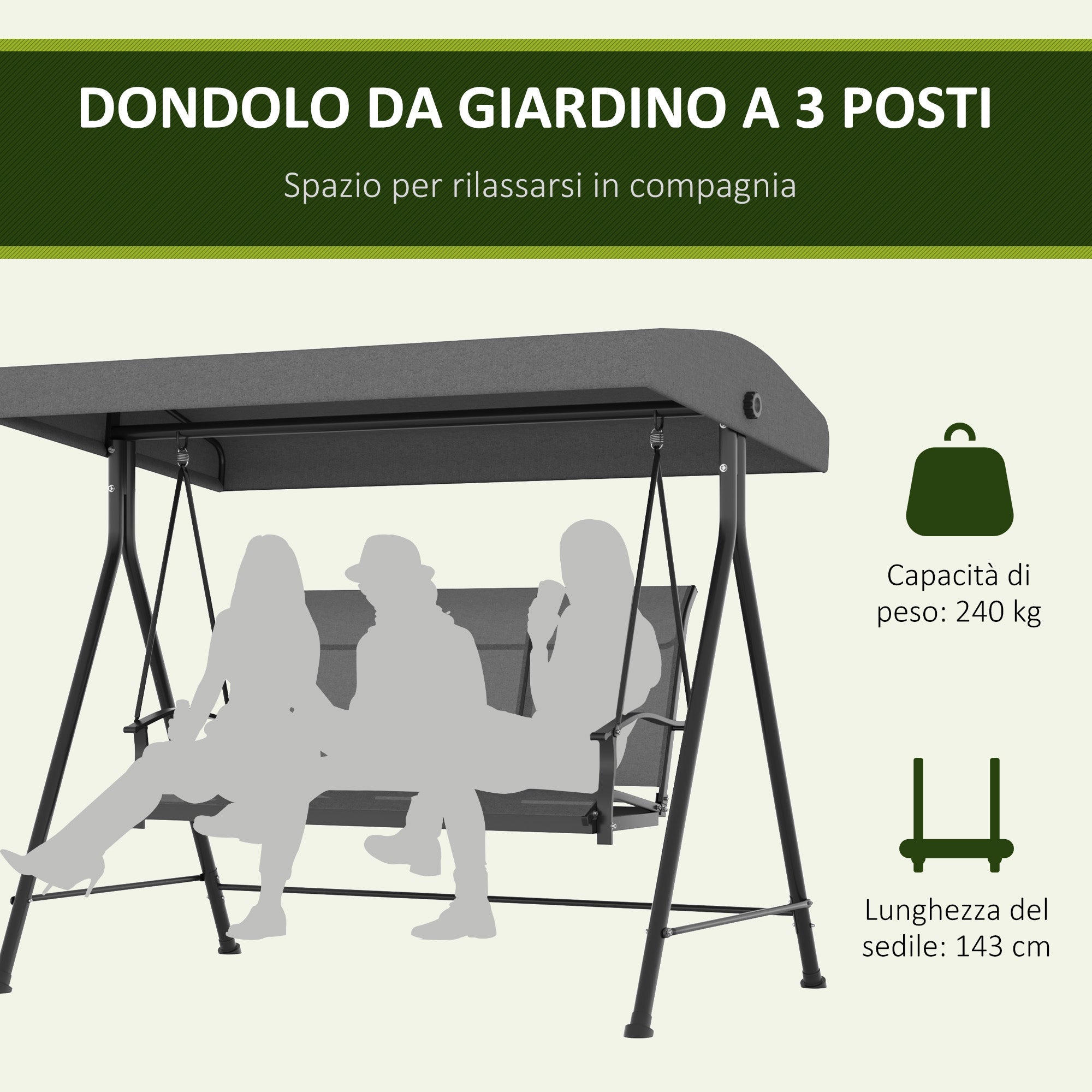 EasyComfort Dondolo da Giardino 3-zits tuinschommel, 195x118x170 cm