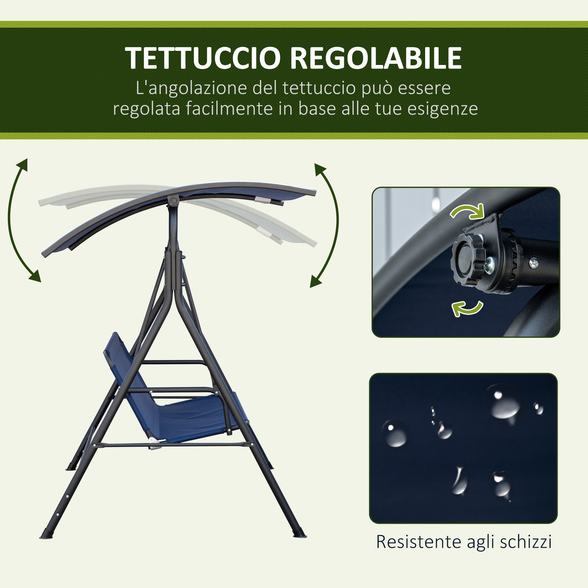 EasyComfort Dondolo da Giardino 3-zits tuinschommel, verstelbaar zonnedak