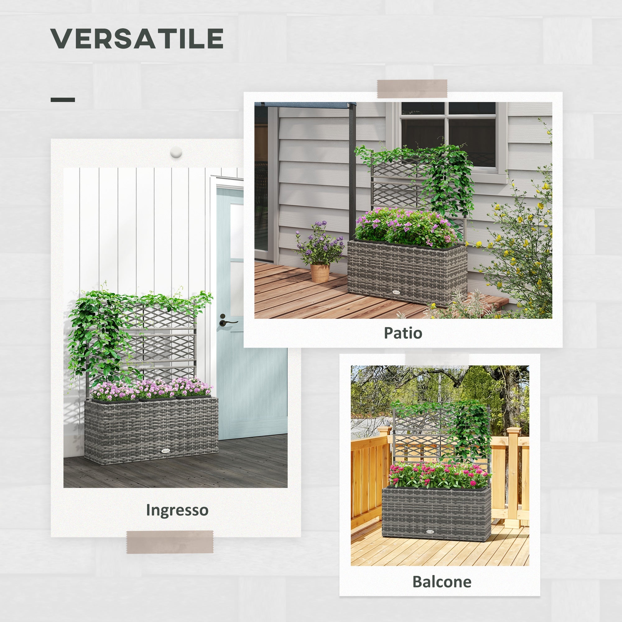 EasyComfort Plantenbak met traliewerk en 3 potten, 84x30x107 cm