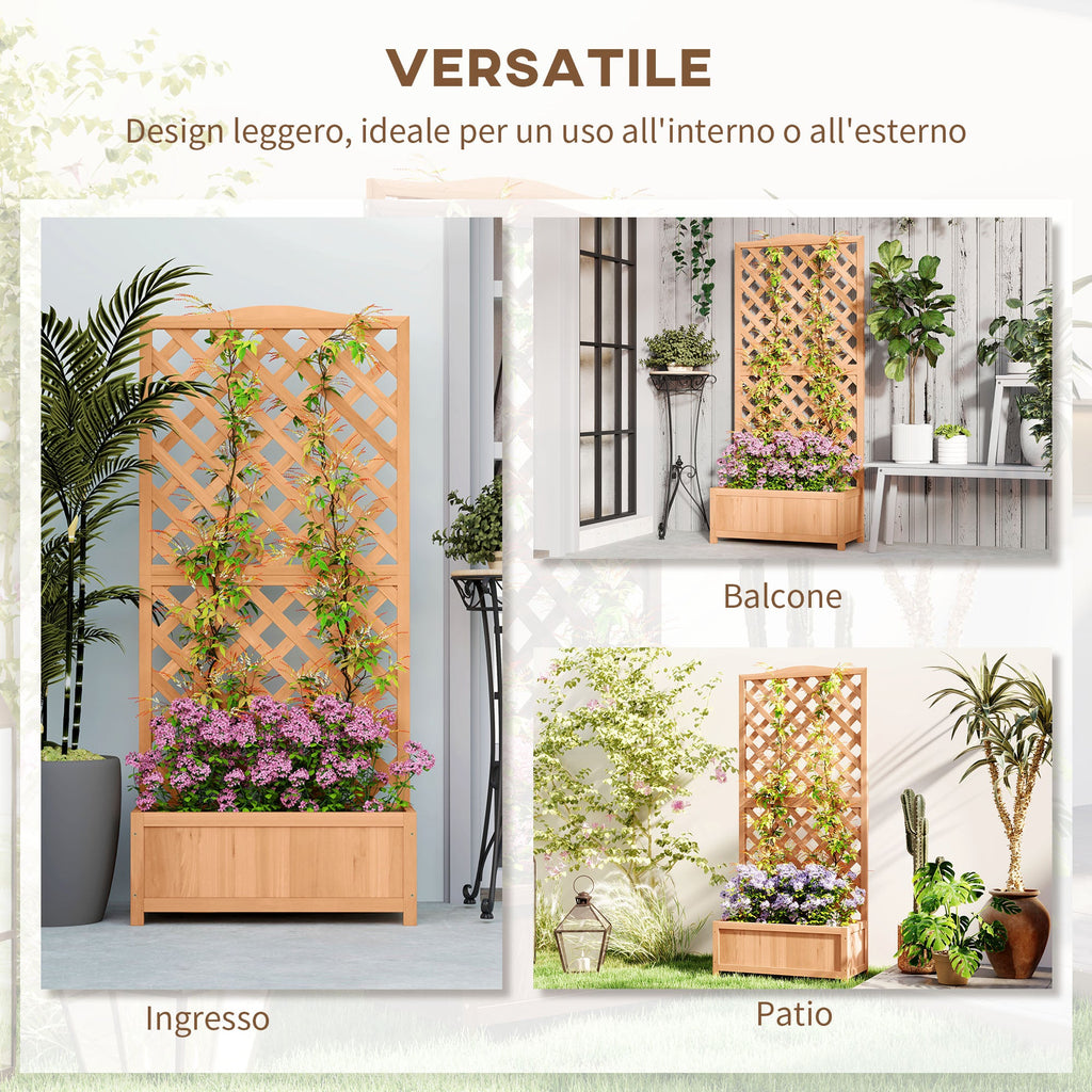 EasyComfort Fioriera with Traliccio per Rampicanti e Fondo Ampio, in Legno di Abete, 76x36x170 cm, Marrone