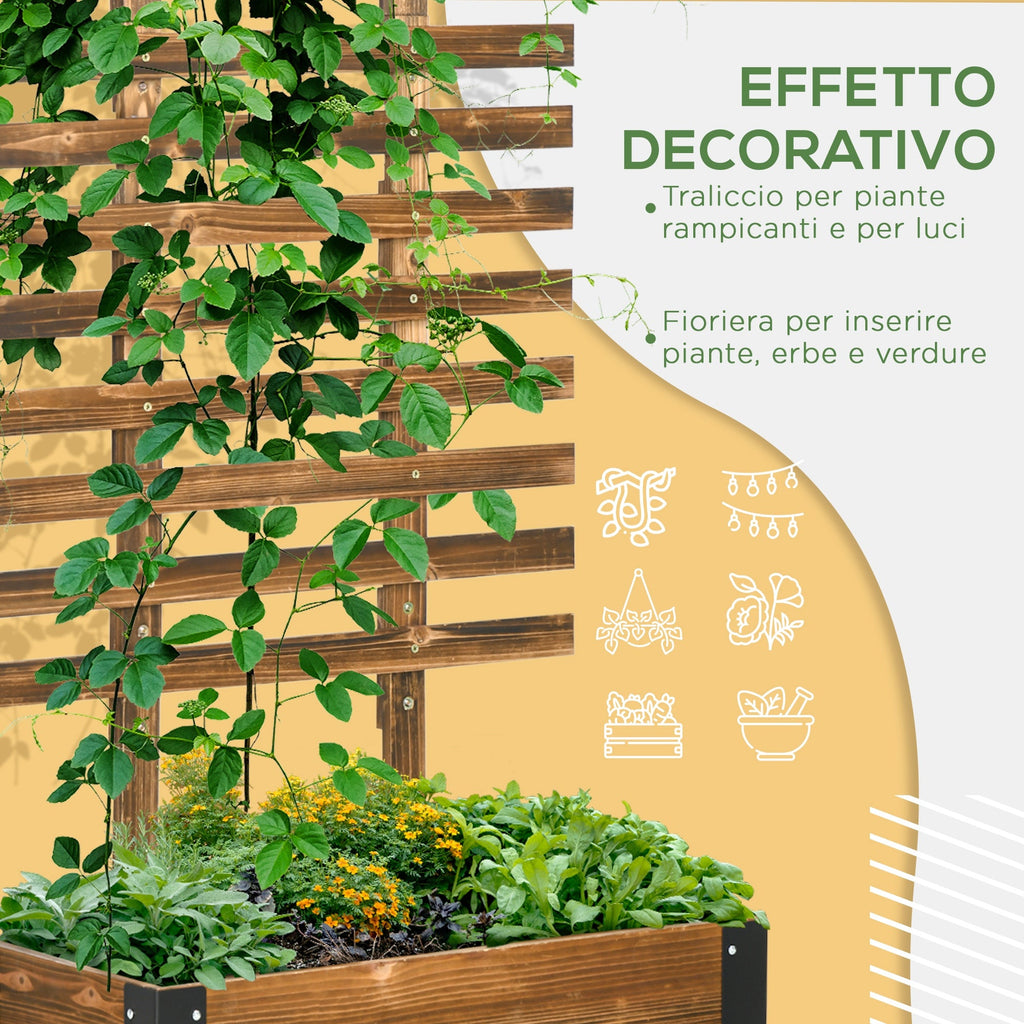 EasyComfort Fioriera with Traliccio per Rampicanti e Rotelle, in Legno di Abete, 65x31x147 cm, Marrone