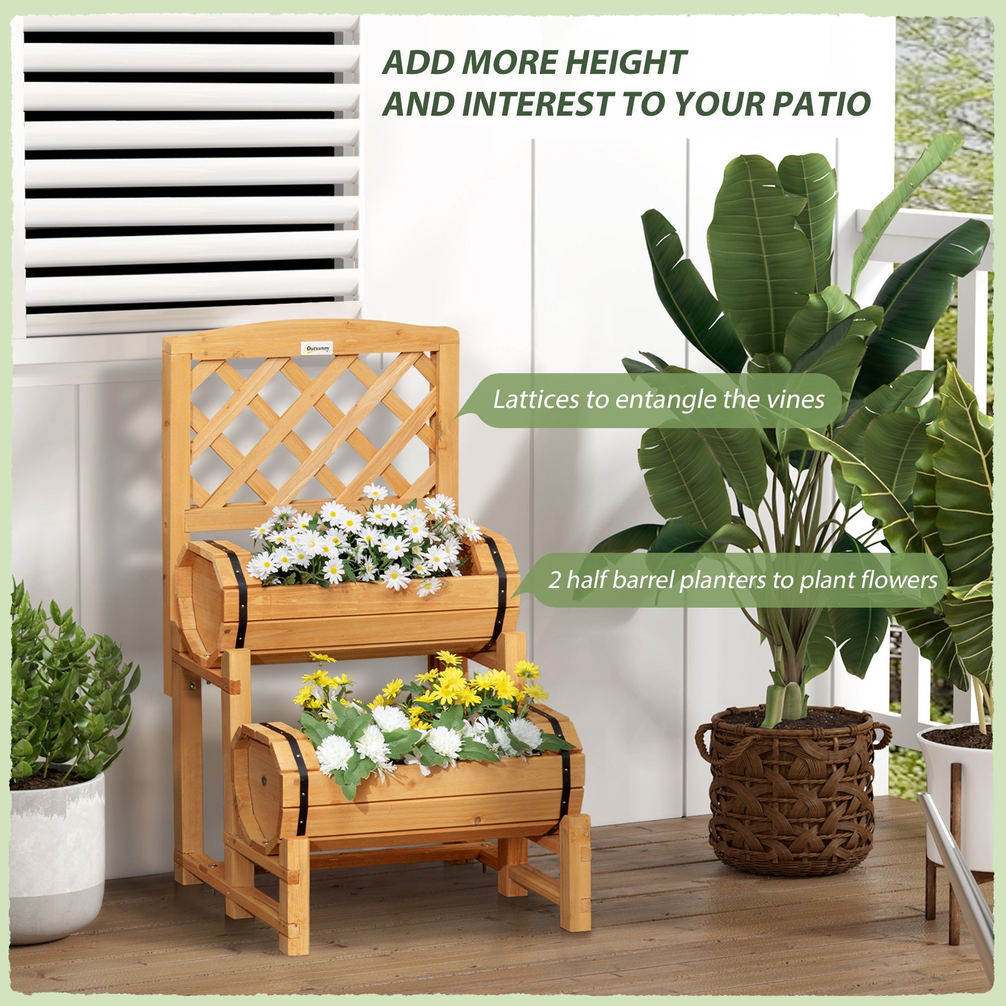Easycomfort Fioriera da Esterno a Mezza Botte in Legno d'Abete with Design Verticale Rialzato, 45x45x80 cm