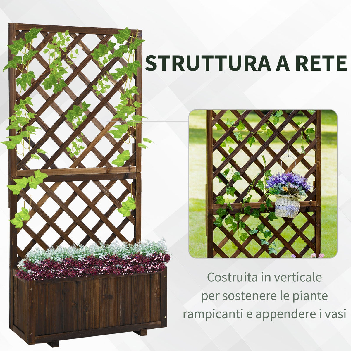 EasyComfort Fioriera da Esterno buitenplantenbak met spalier 72.5x31.5x149.5 cm