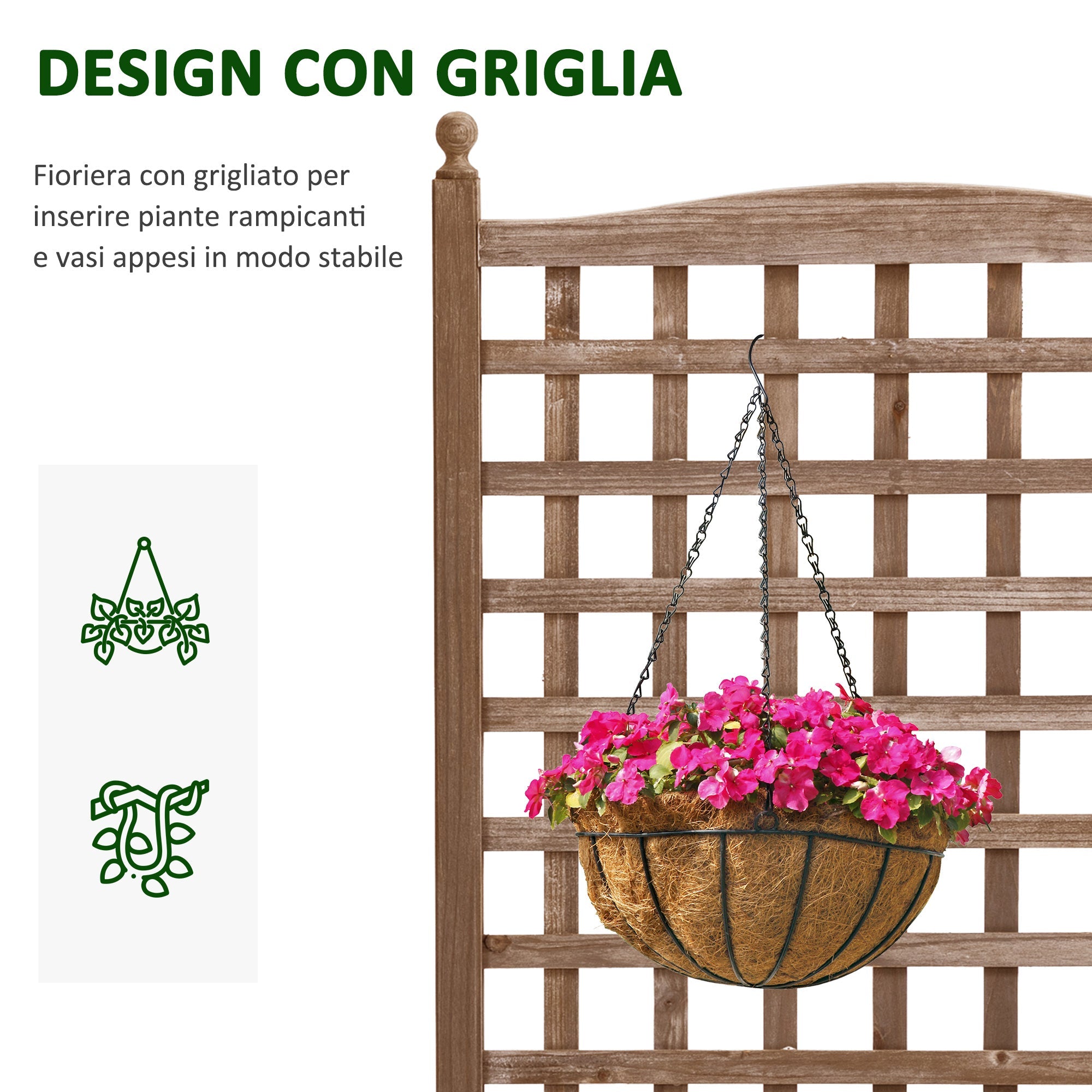 EasyComfort Fioriera da Esterno in Legno with Grigliato per Piante Rampicanti, 64x28x120cm, Marrone