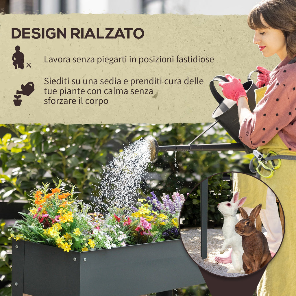 Easycomfort Fioriera da Esterno Rialzata in Metallo with 3 Fori di Drenaggio, 100x30x80 cm, Grigio