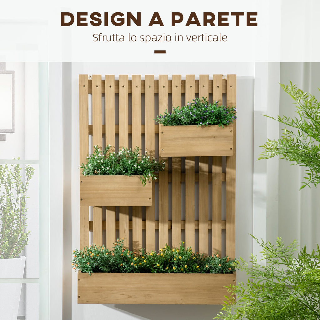 Easycomfort Fioriera da Esterno Verticale in Legno with 3 Vasi Rimovibili, 60x16x80cm