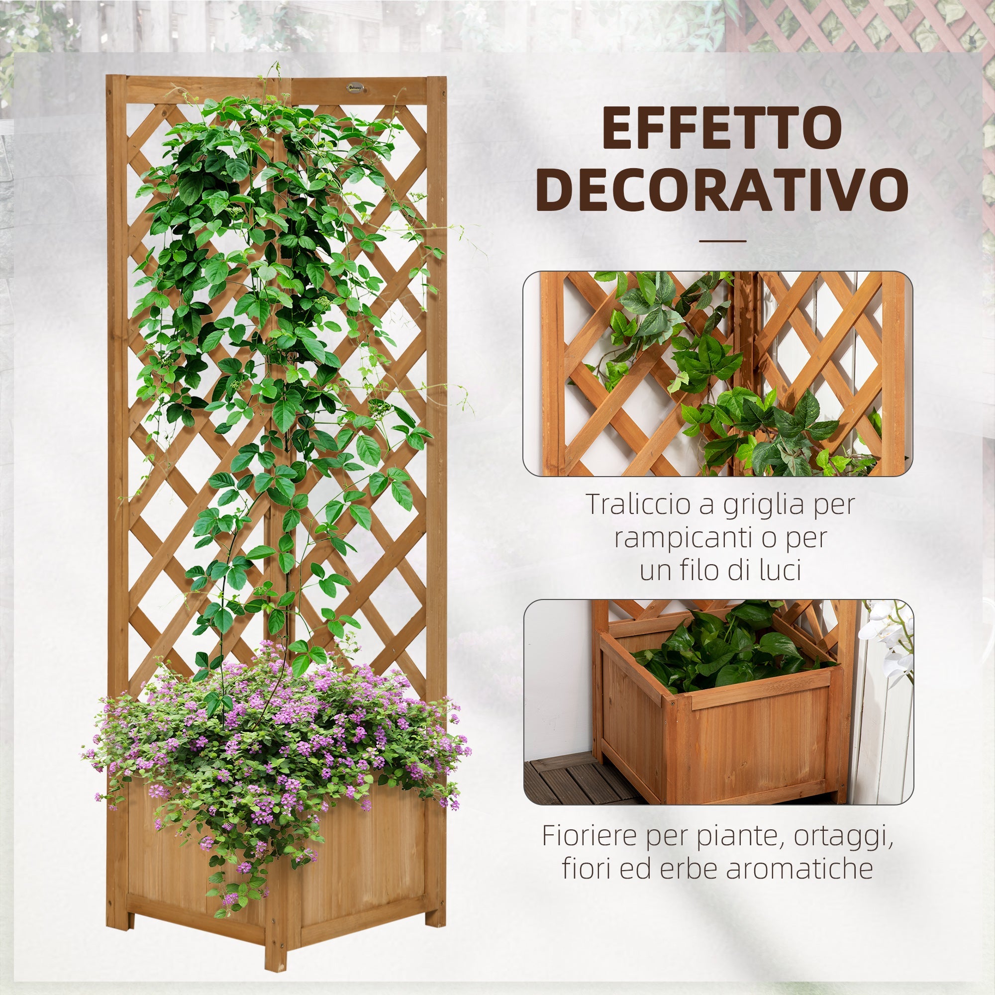 Easycomfort Fioriera da Giardino in Legno di Abete Marrone with Grigliato per Rampicanti e Decorazioni, 40x40x145 cm