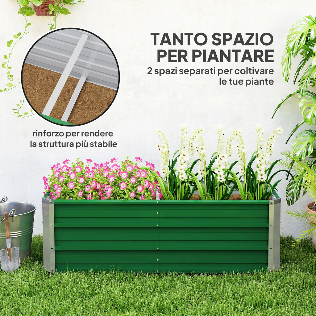 EasyComfort Fioriera da Giardino Senza Fondo with 2 Aree di Coltivazione, in Acciaio, 125x47x40 cm, Verde
