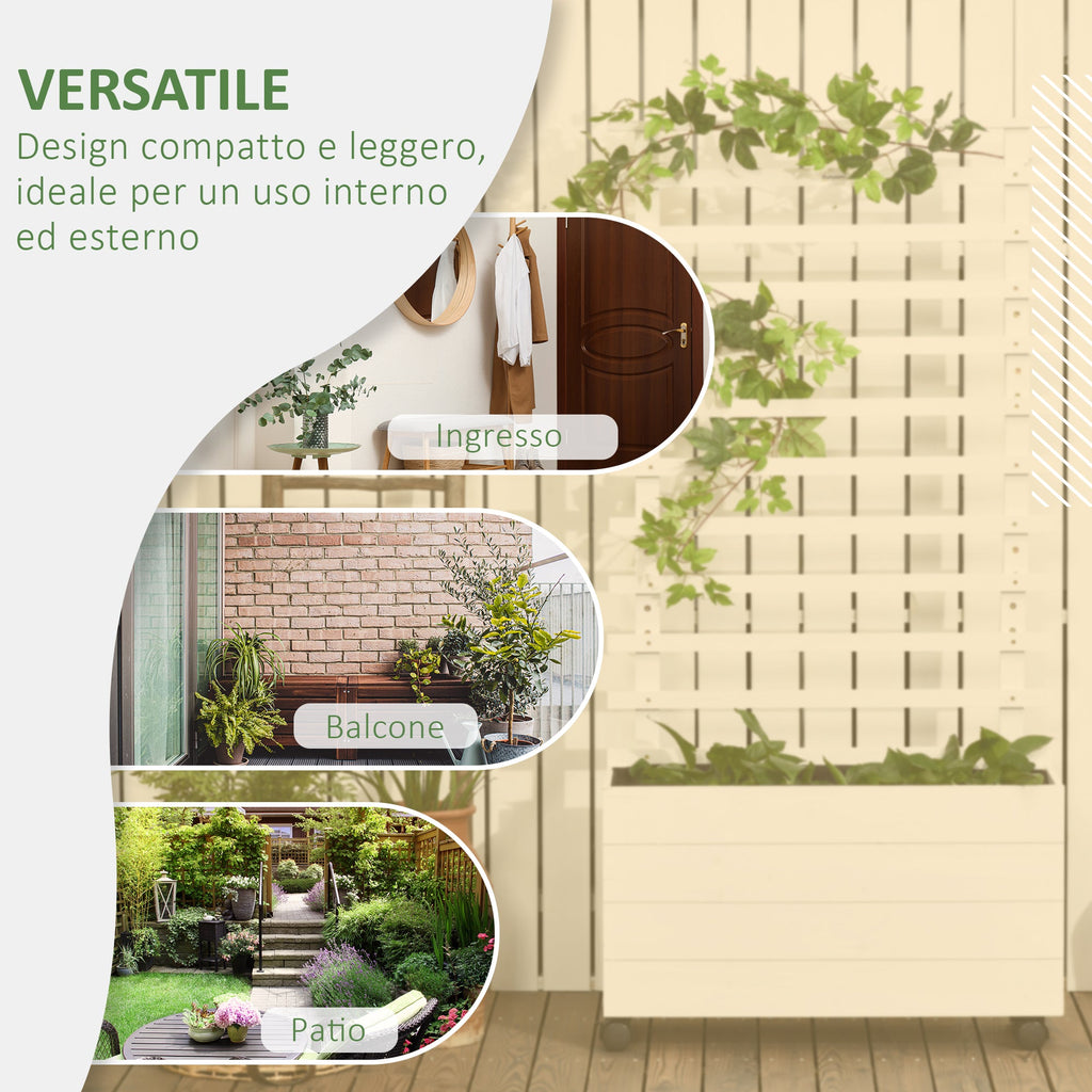 Easycomfort Fioriera Verticale with 4 Ruote e Traliccio per Piante Rampicanti in Legno, 76x30x155cm, white