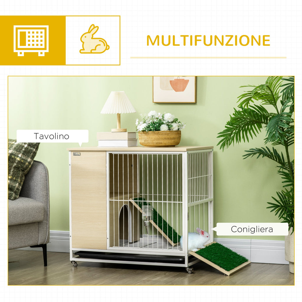 Easycomfort Gabbia per Conigli with Serbatoio d'Acqua e Vassoio Estraibile, in Truciolato, Acciaio e PVC, 78x52.5x76.5 cm