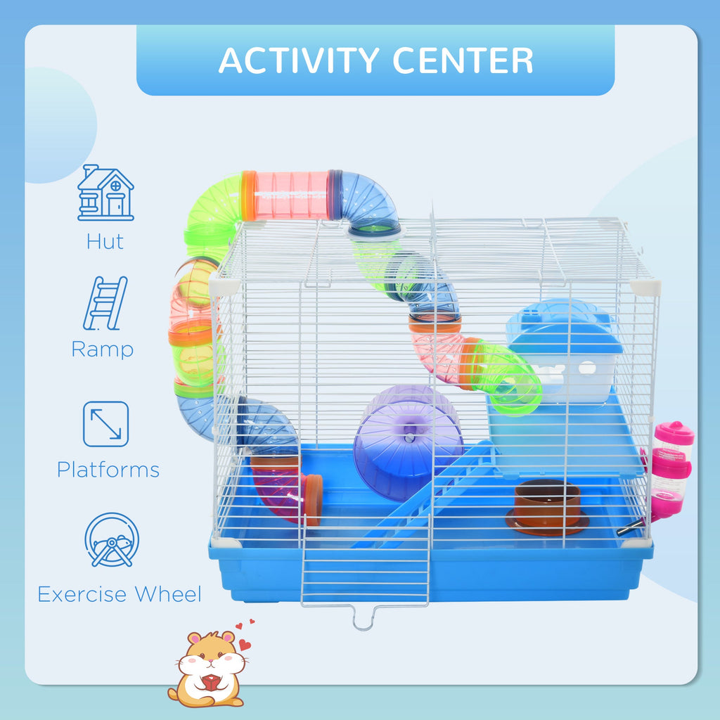 EASYCOMFORT 2-Tier Hamster Cage with Water Tank, Tray, Tube and Hamster Wheel, 46x30x37cm